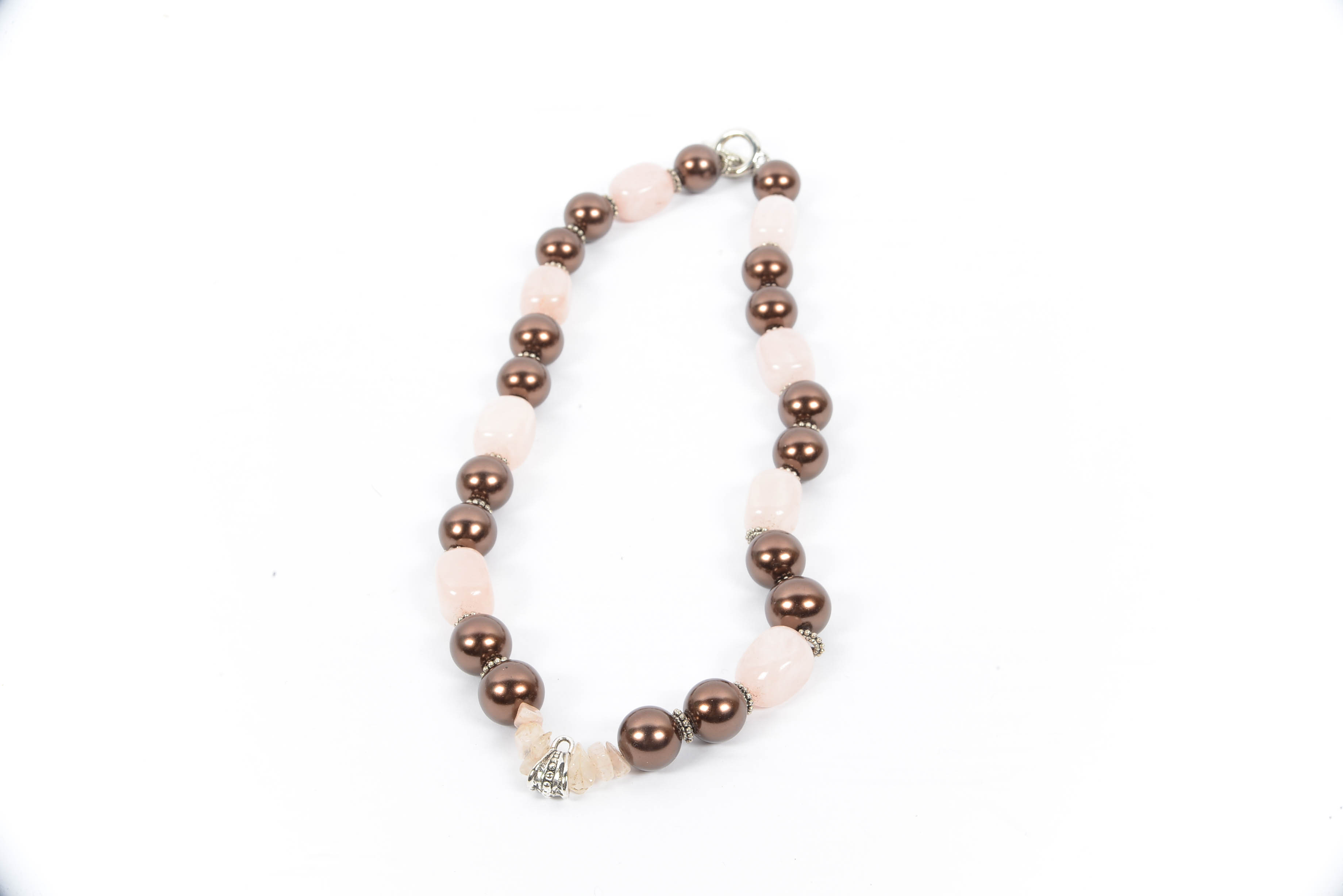 Polished Rose Crystal Chunky Bead Necklace and Tortoise Shell Bangle