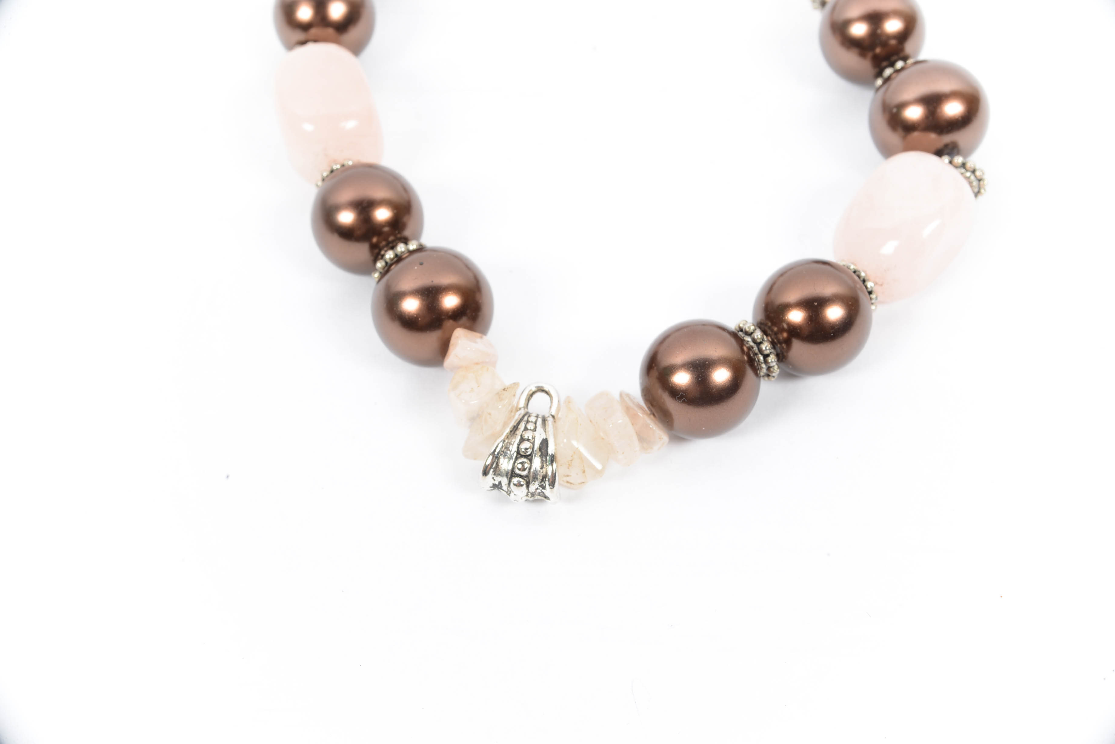 Polished Rose Crystal Chunky Bead Necklace and Tortoise Shell Bangle