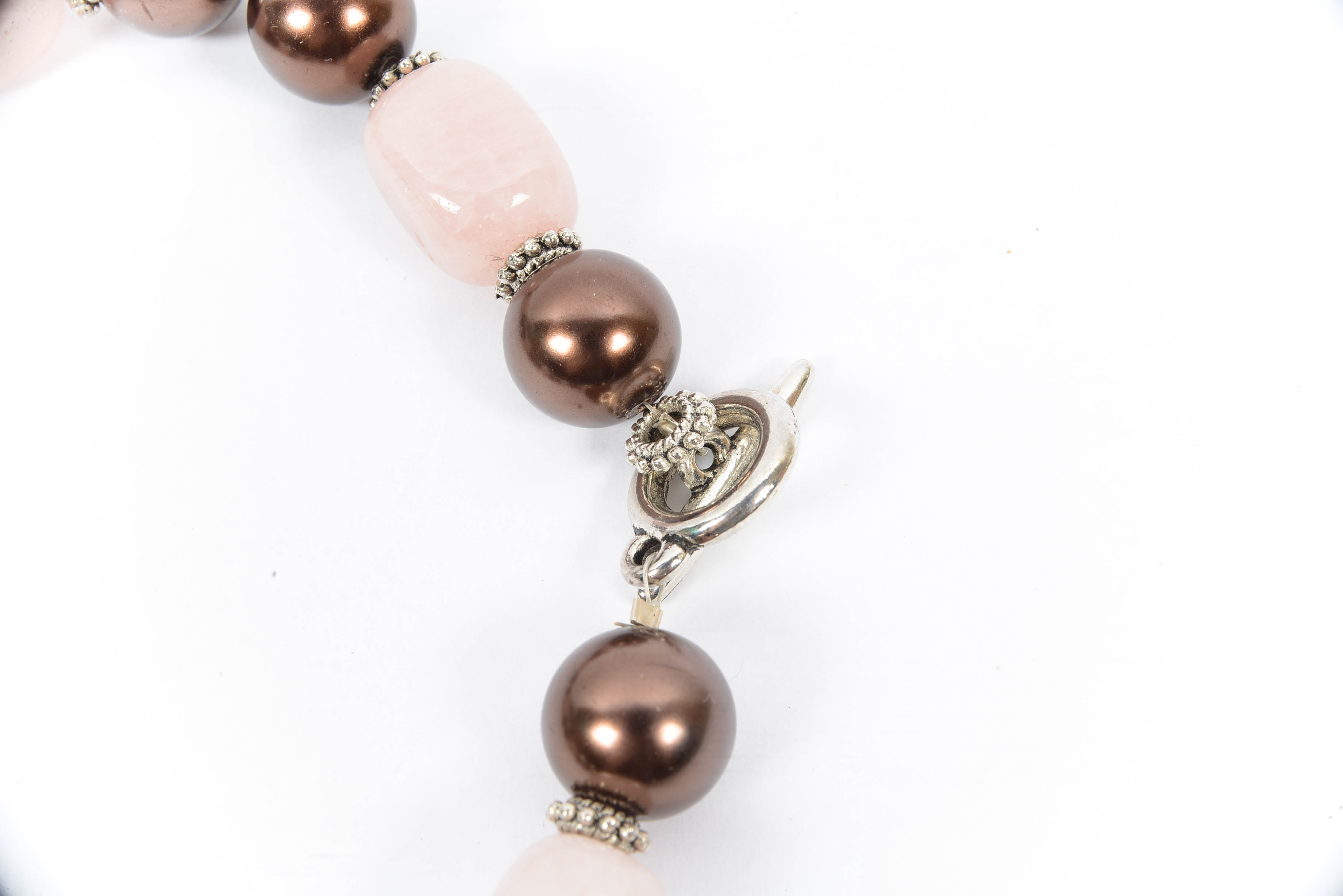 Polished Rose Crystal Chunky Bead Necklace and Tortoise Shell Bangle