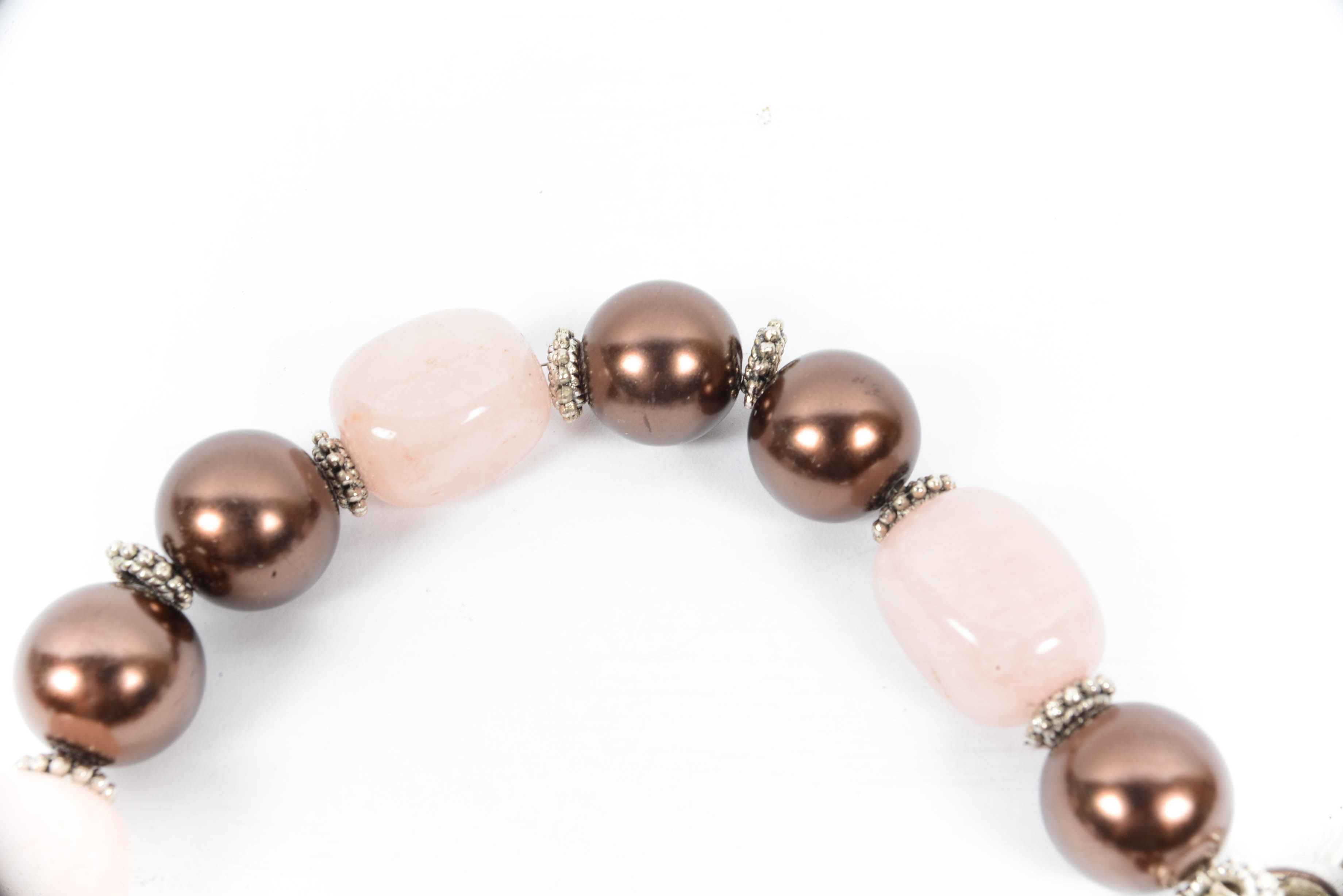 Polished Rose Crystal Chunky Bead Necklace and Tortoise Shell Bangle