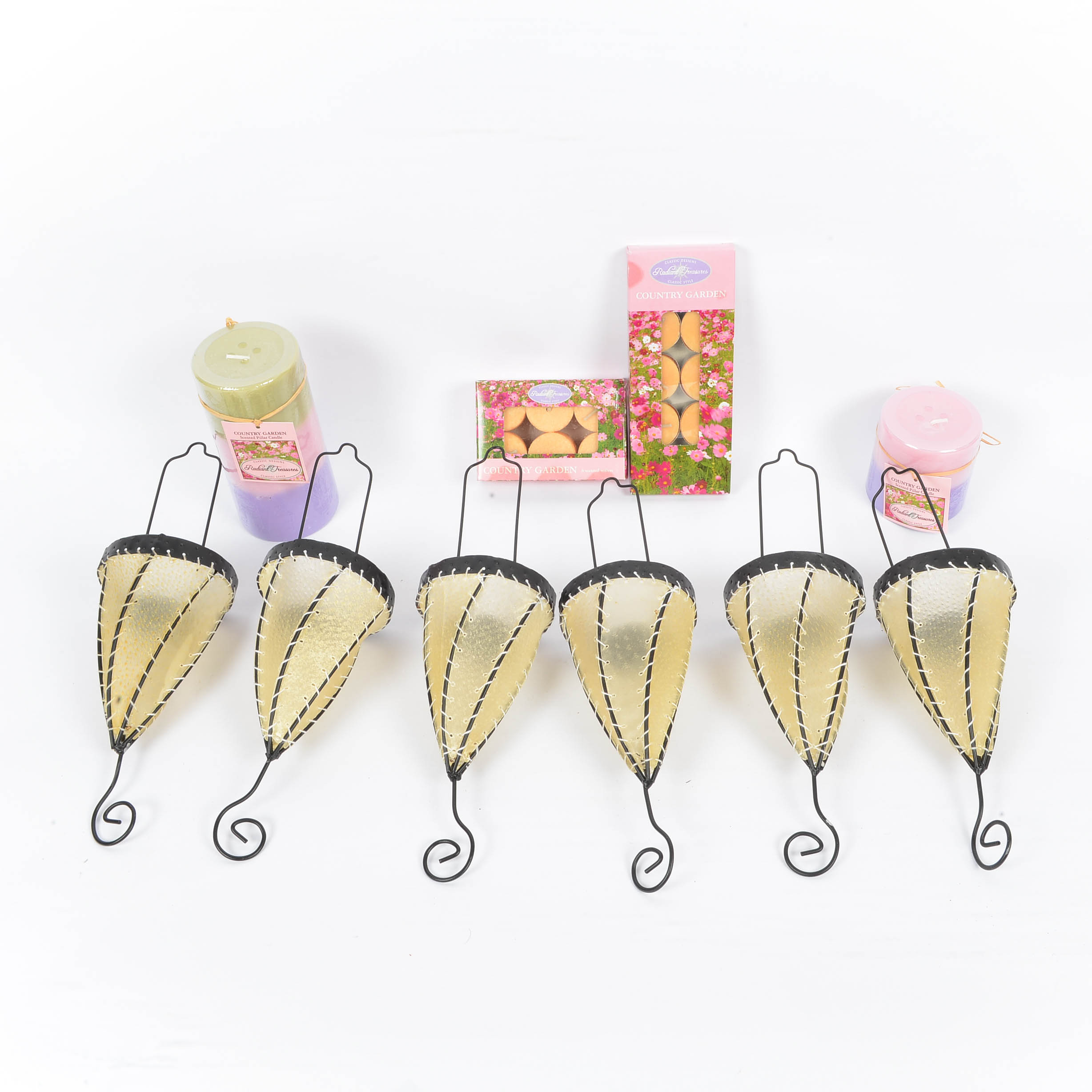 Moroccan Metal and Dyed Goatskin Leather Hanging Votive Holders