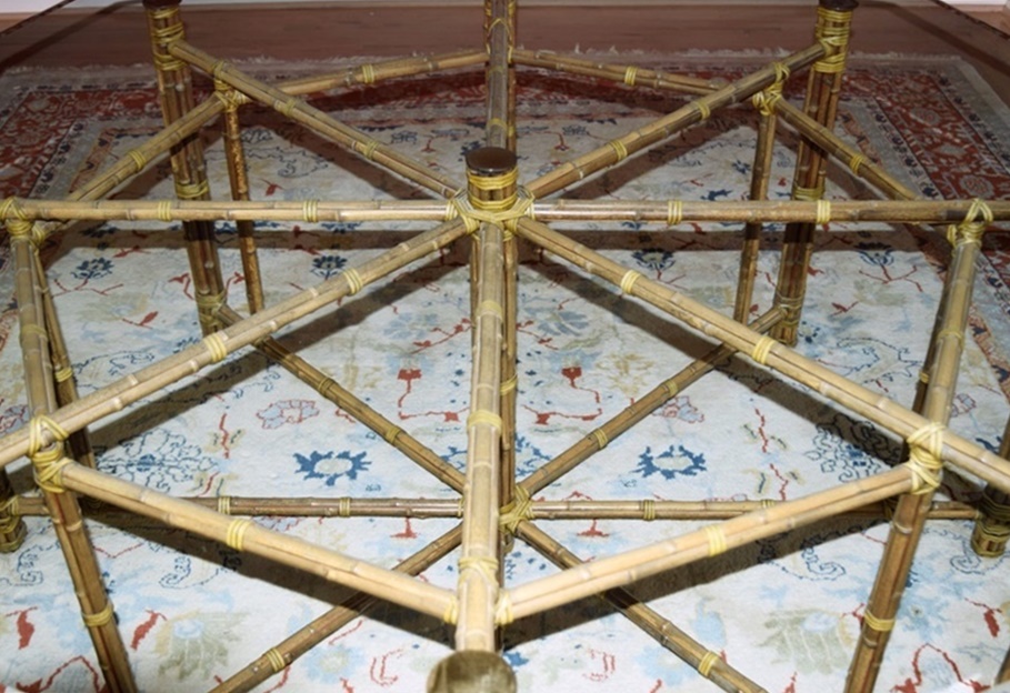 McGuire Octagonal Bamboo Dining Table with Beveled Glass Top