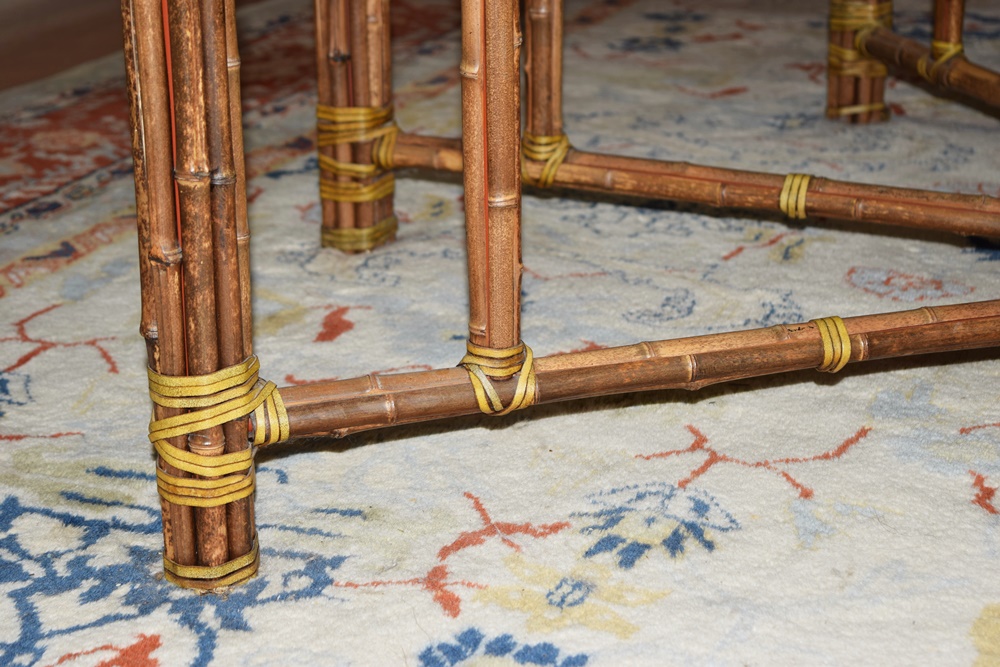 McGuire Octagonal Bamboo Dining Table with Beveled Glass Top
