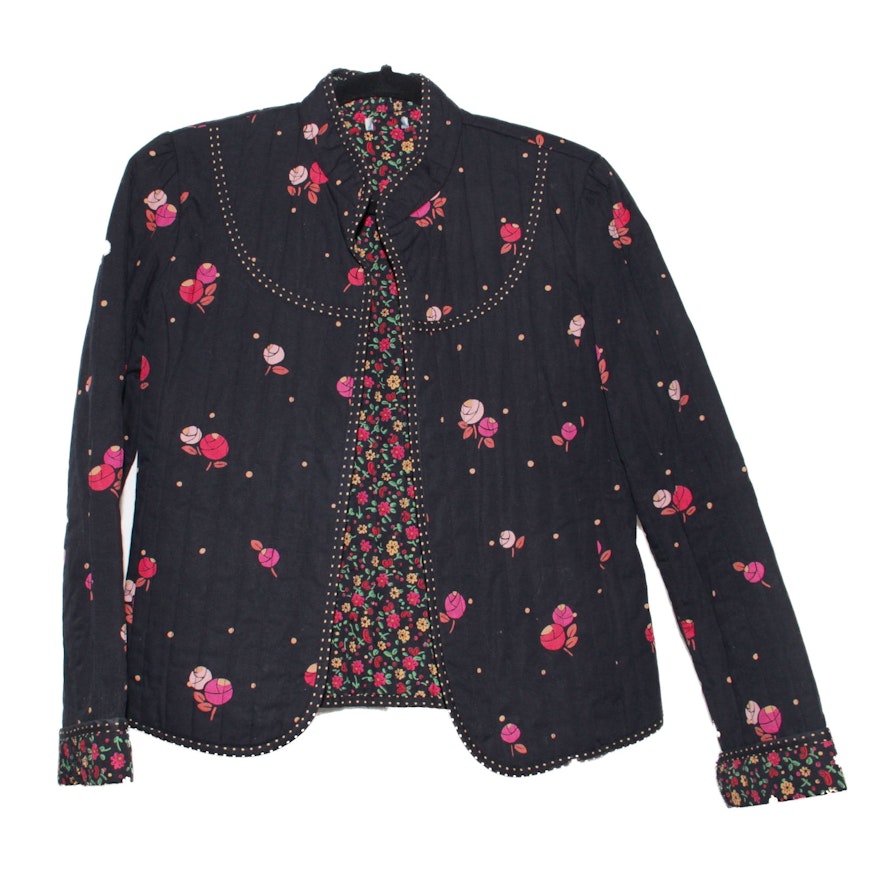 Black and Pink Floral Quilted Jacket
