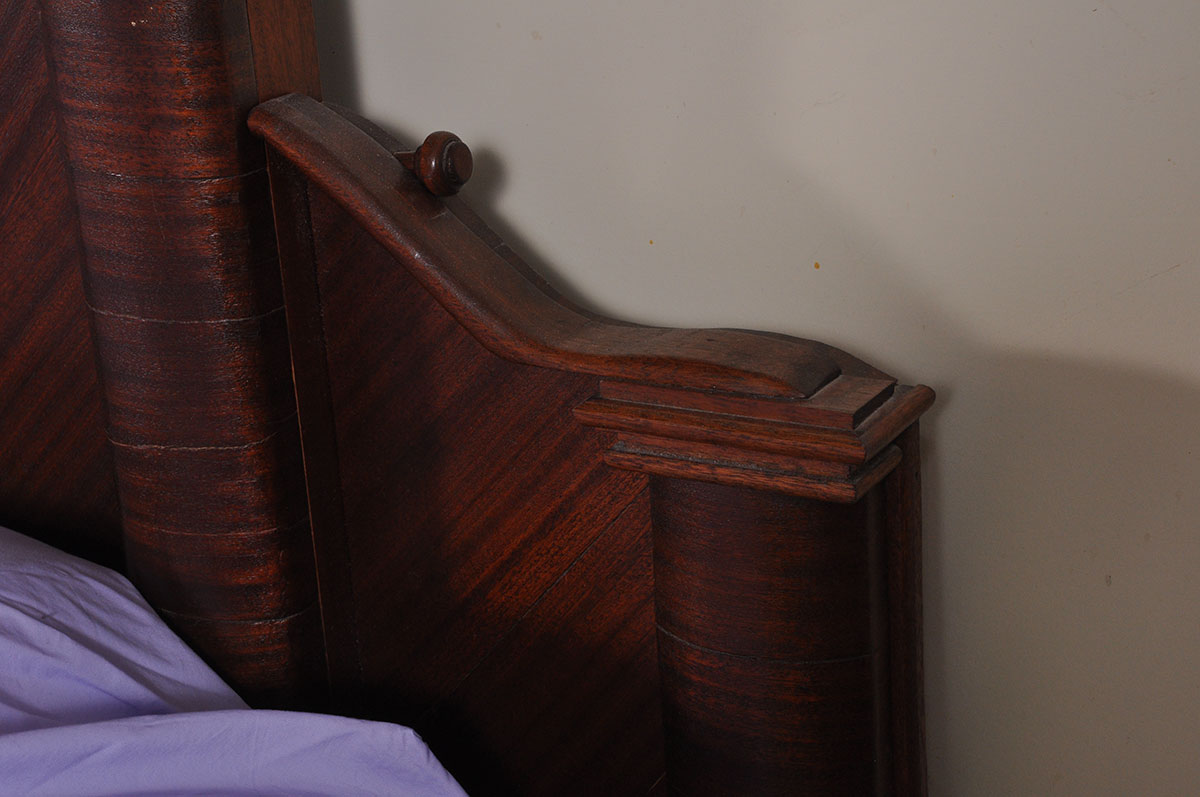 Antique Empire Mahogany Veneer King Size Canopy Bed