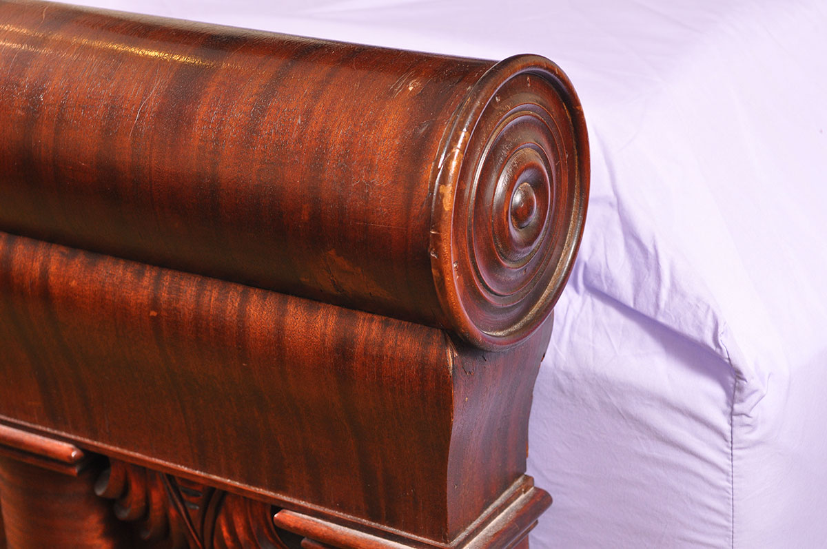 Antique Empire Mahogany Veneer King Size Canopy Bed