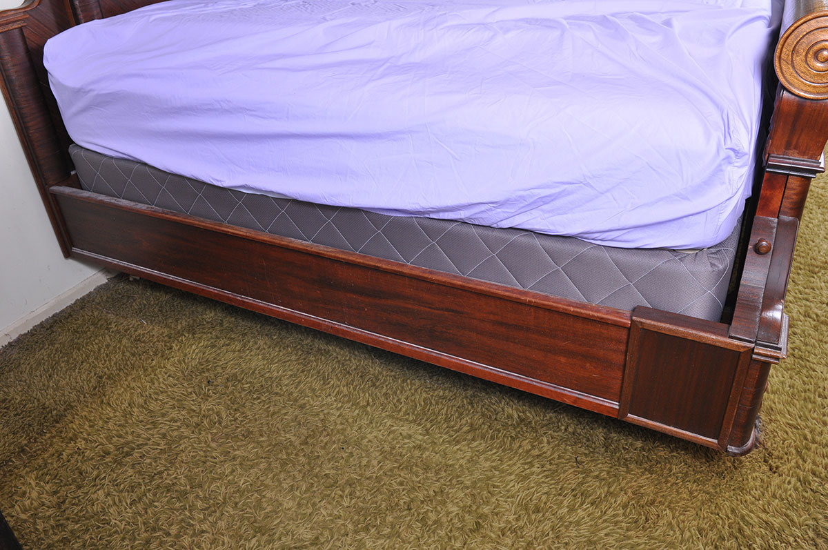 Antique Empire Mahogany Veneer King Size Canopy Bed