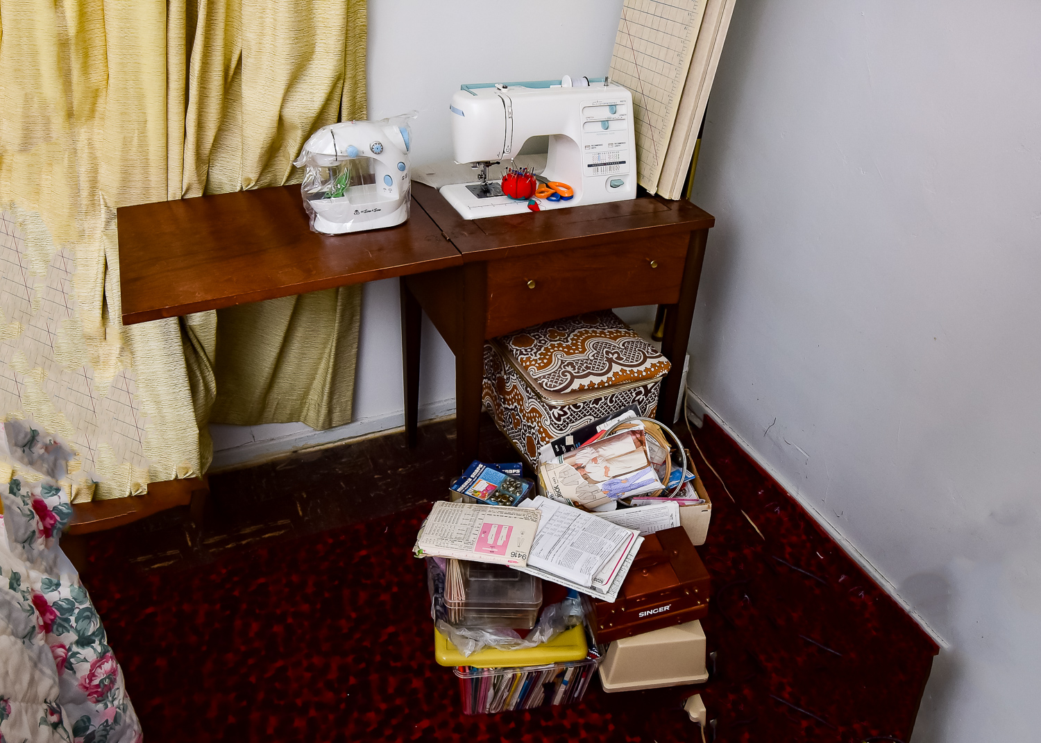 Kenmore Sewing Machine, Wood Cabinet, and Accessories