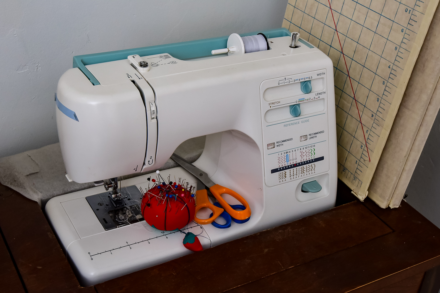 Kenmore Sewing Machine, Wood Cabinet, and Accessories