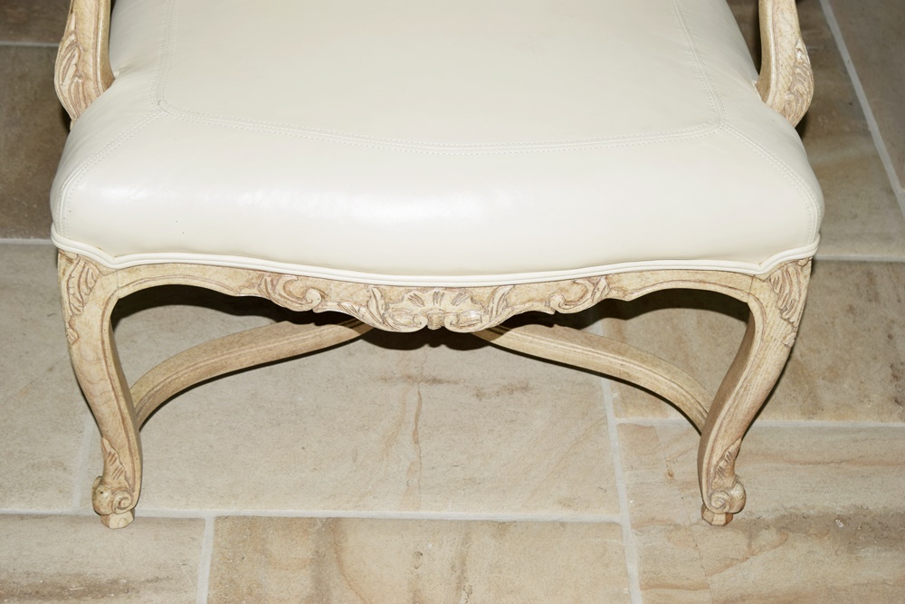 Pair of Custom Designed Bergere Style Chairs in Generous Proportions, Upholstered in Ivory Leather