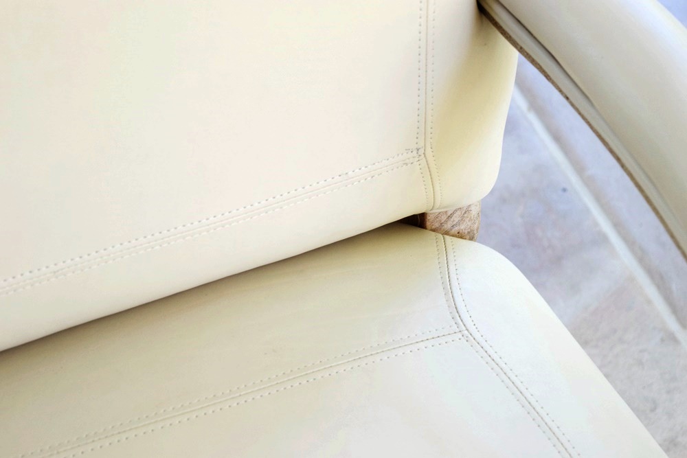 Pair of Custom Designed Bergere Style Chairs in Generous Proportions, Upholstered in Ivory Leather