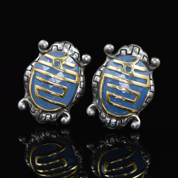 Robert Manse Sterling Silver 18K Gold Blue Jade Earrings