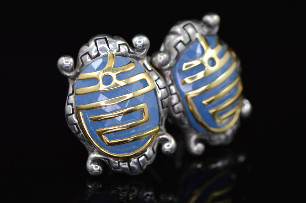Robert Manse Sterling Silver 18K Gold Blue Jade Earrings