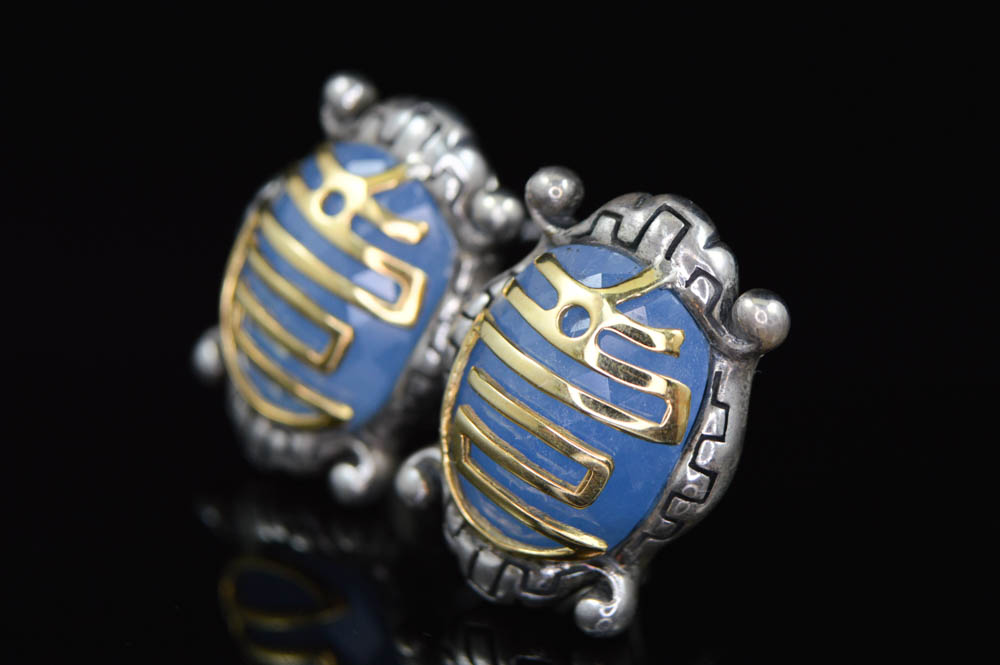 Robert Manse Sterling Silver 18K Gold Blue Jade Earrings