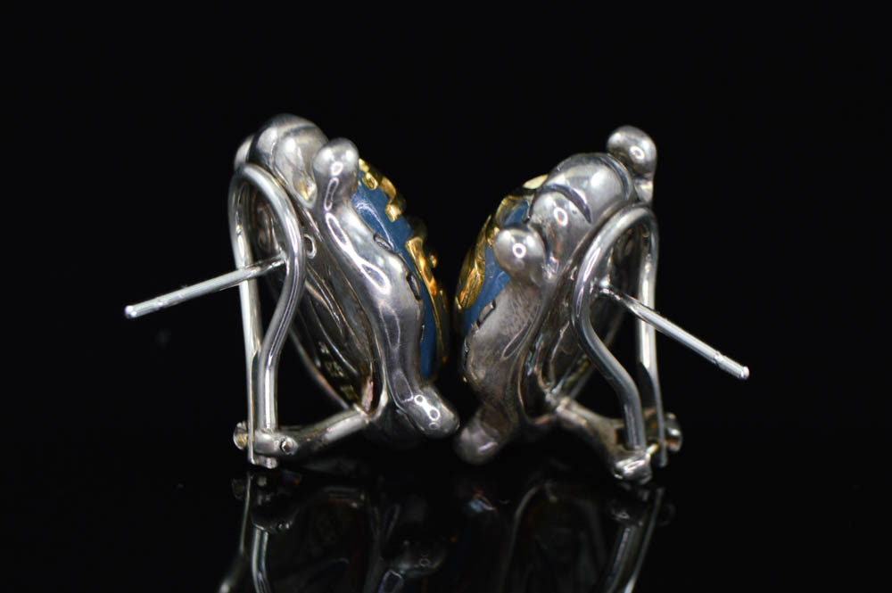 Robert Manse Sterling Silver 18K Gold Blue Jade Earrings
