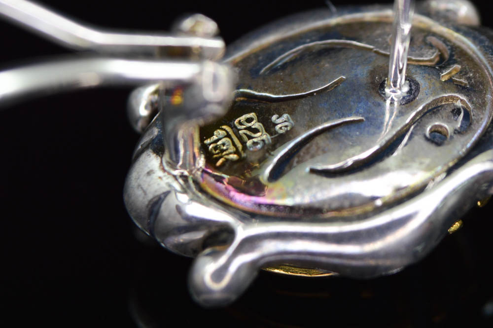 Robert Manse Sterling Silver 18K Gold Blue Jade Earrings