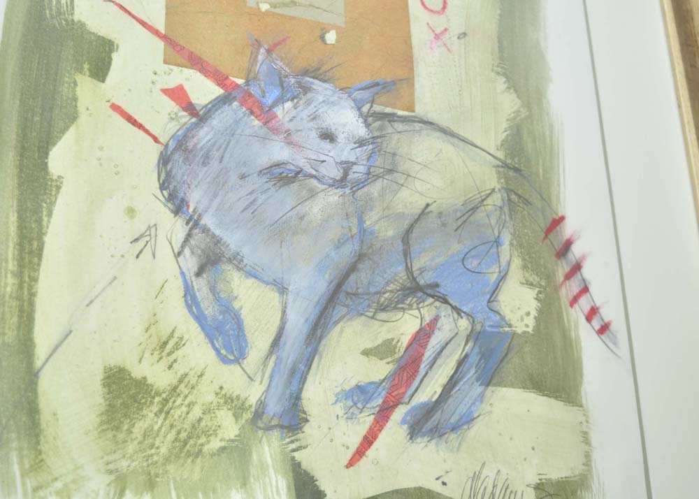 Framed Mixed Media Cat Painting