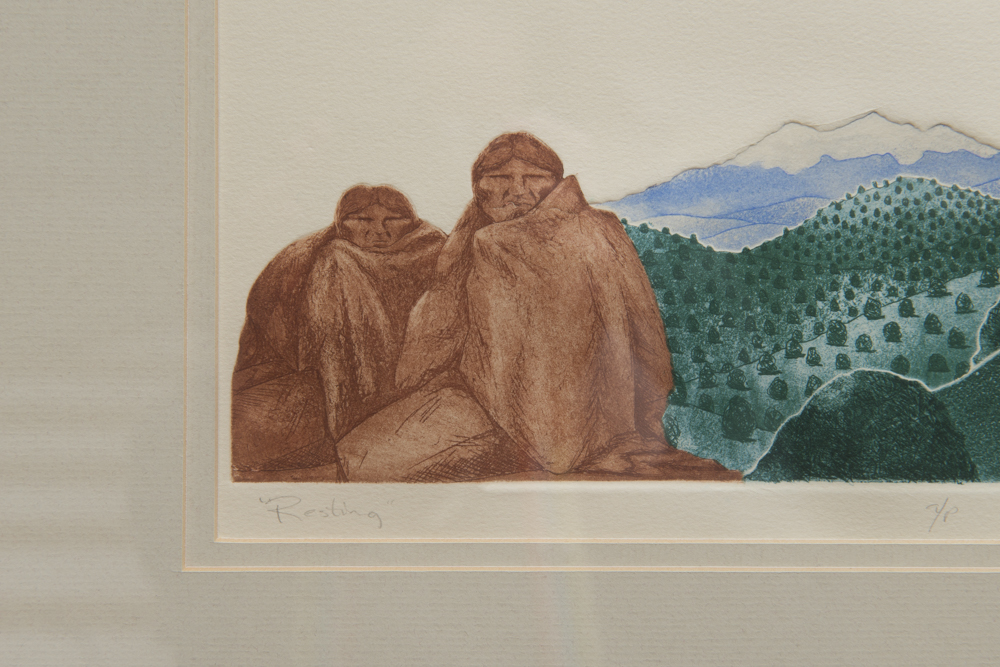 Willard "Joe" Maktima "Resting" Aquatint Etching