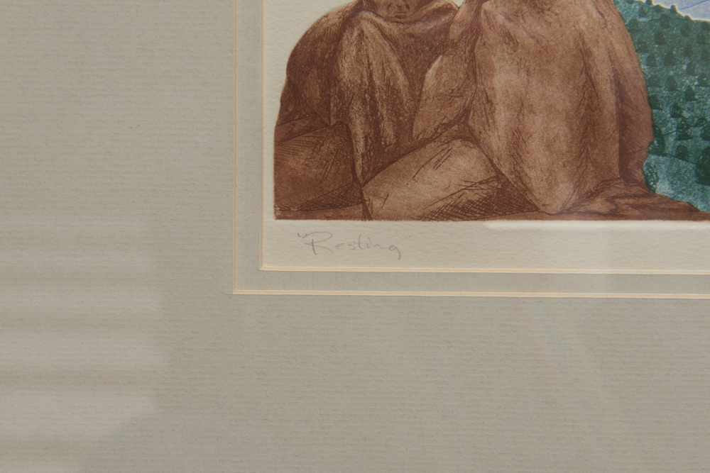 Willard "Joe" Maktima "Resting" Aquatint Etching