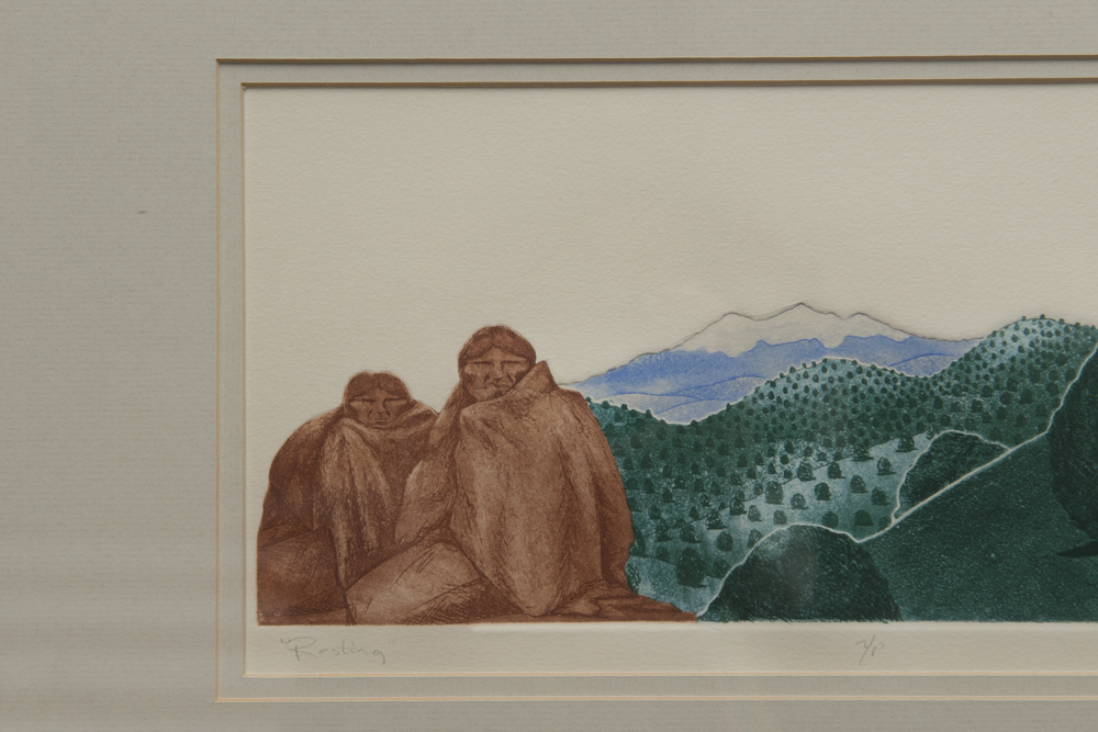 Willard "Joe" Maktima "Resting" Aquatint Etching