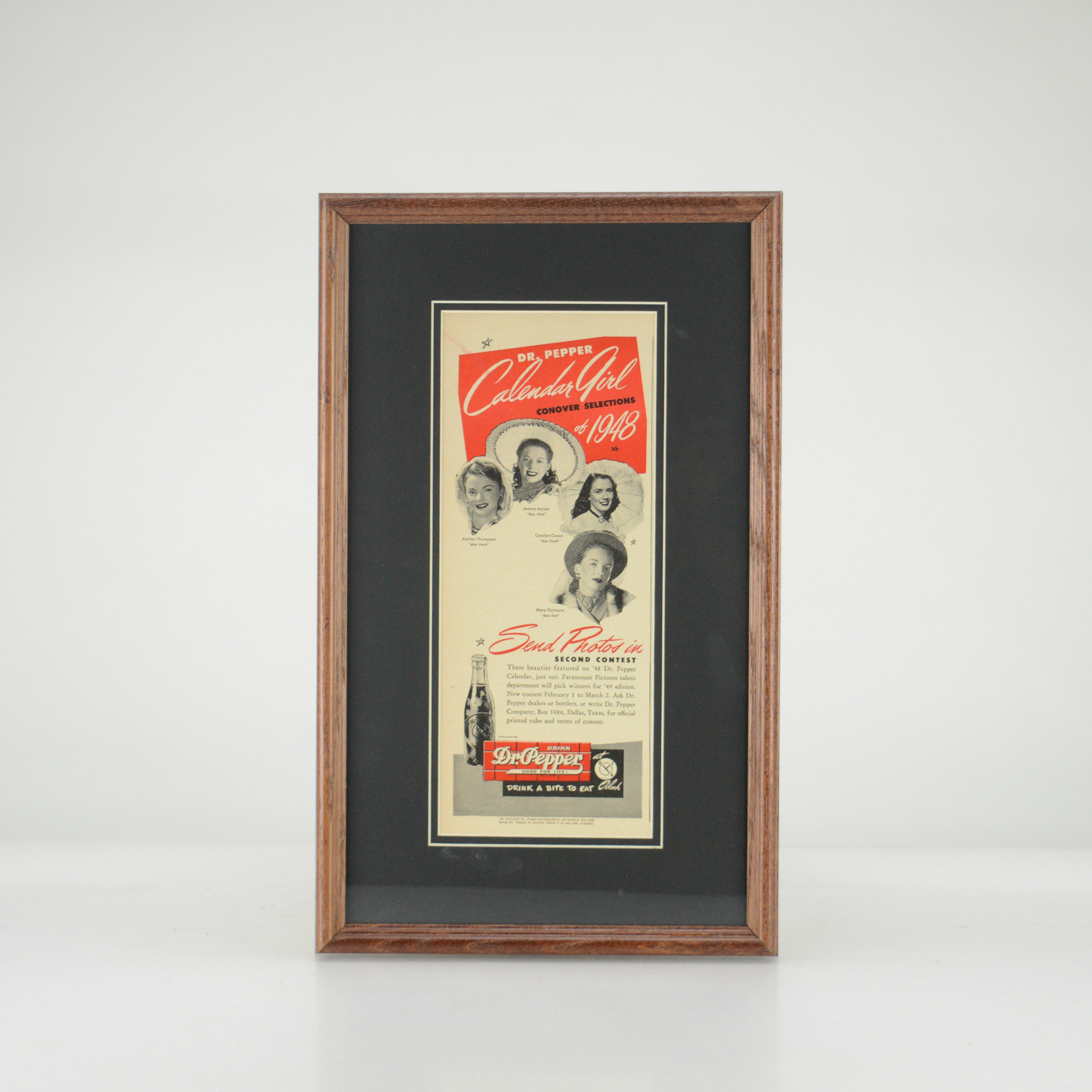 1948  Framed Magazine Advertisement for Dr. Pepper's Calendar Girls