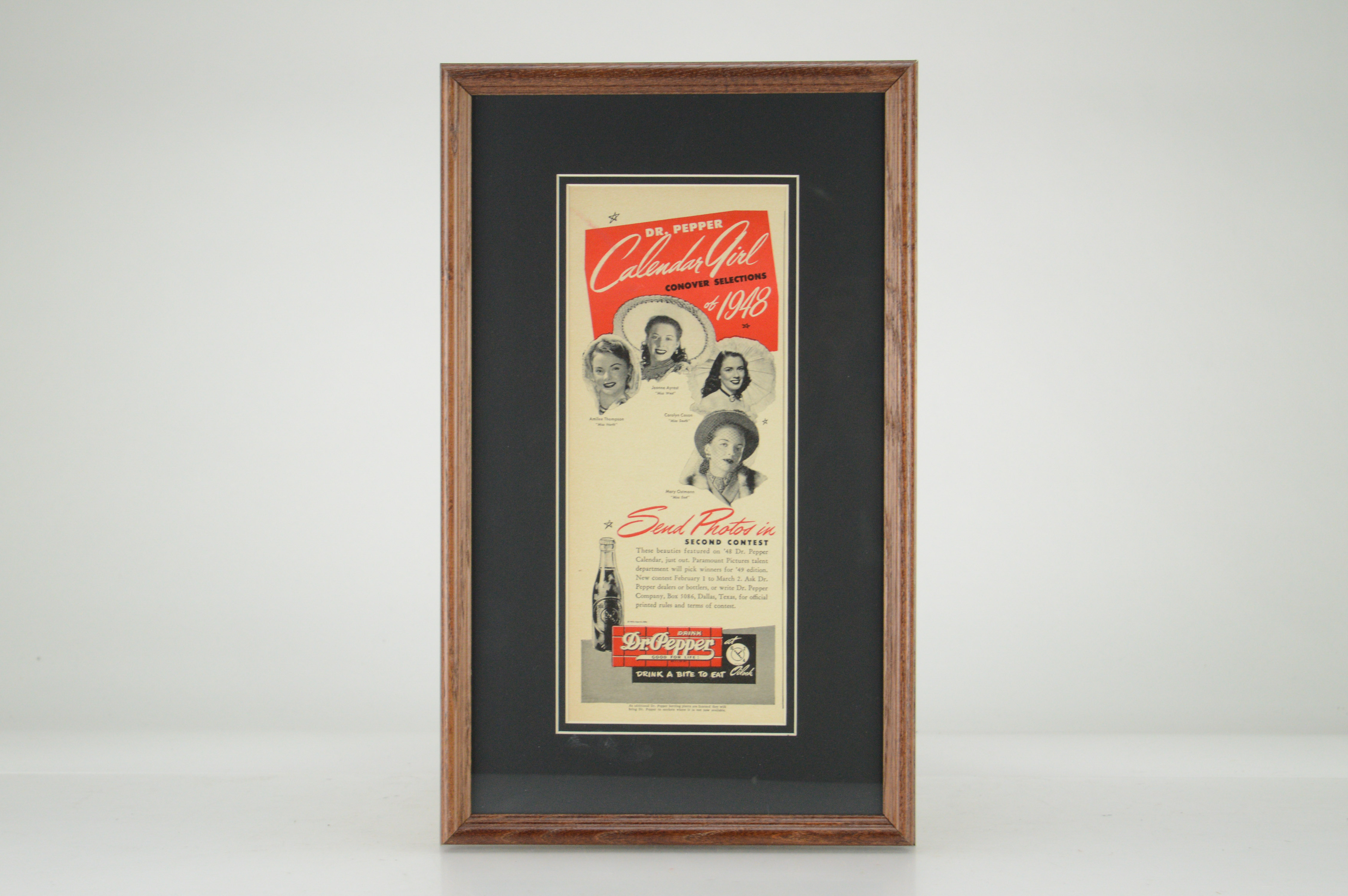 1948  Framed Magazine Advertisement for Dr. Pepper's Calendar Girls