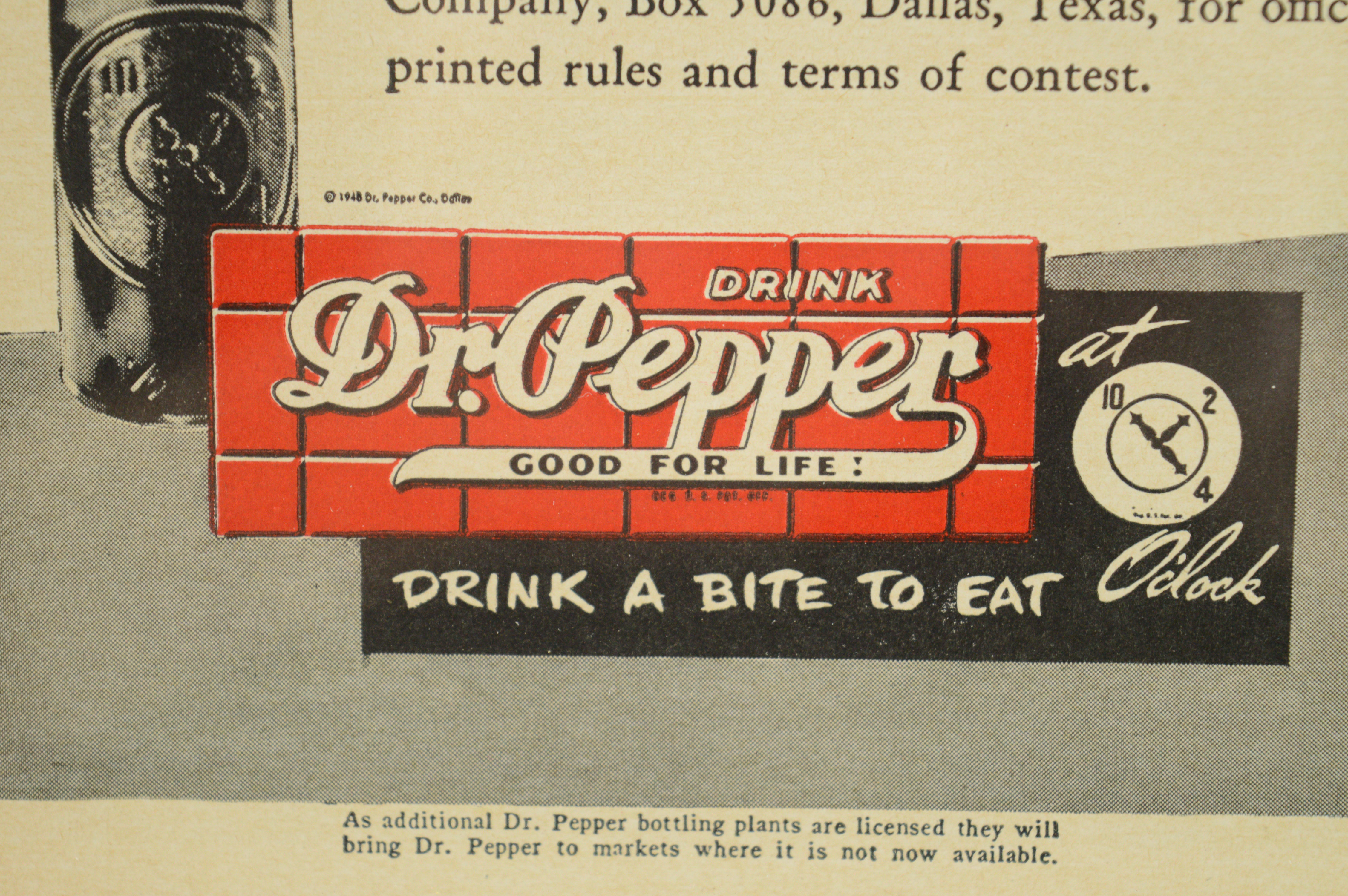 1948  Framed Magazine Advertisement for Dr. Pepper's Calendar Girls