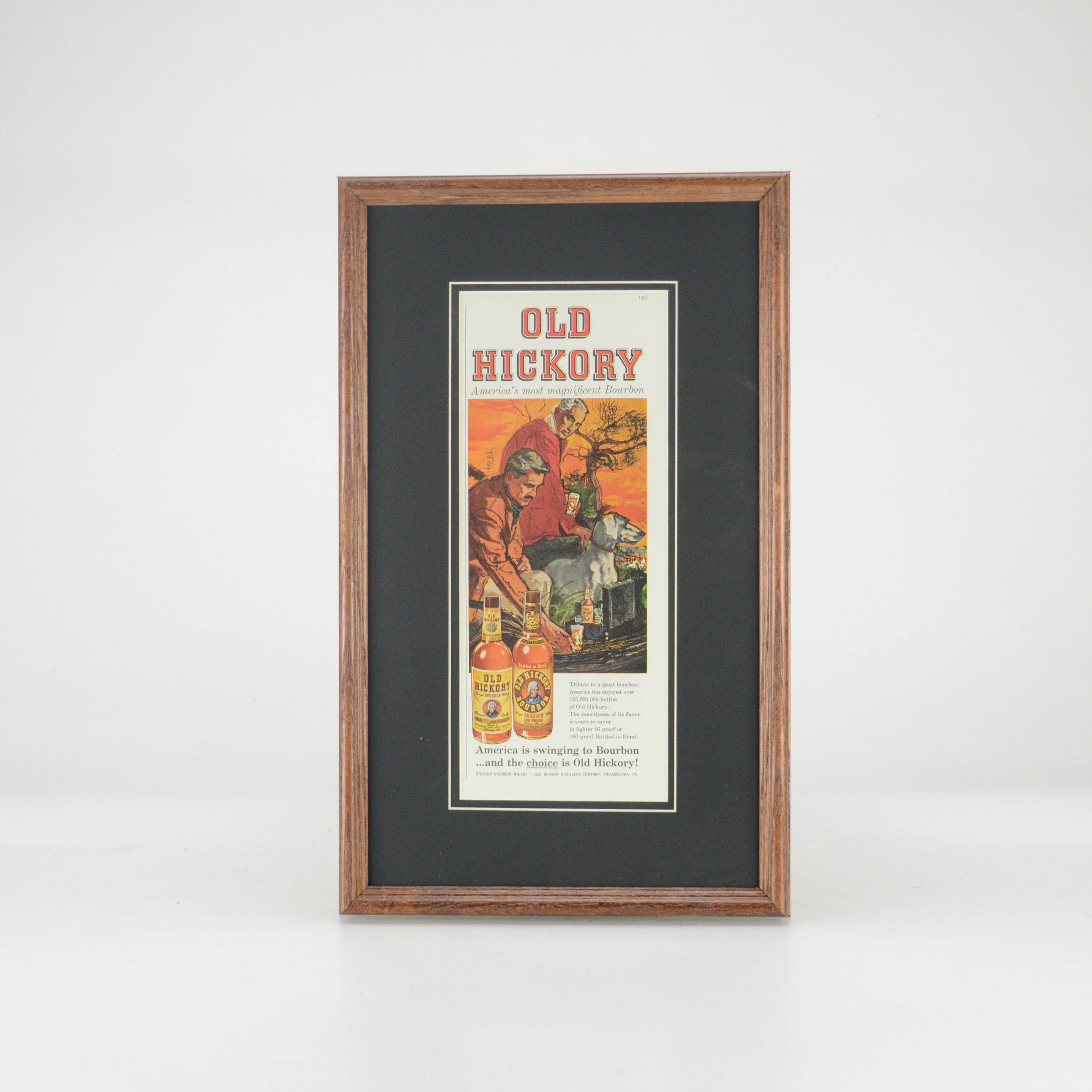 Original 1950  Framed Magazine Advertisement for Old Hickory Straight Bourbon Whisky