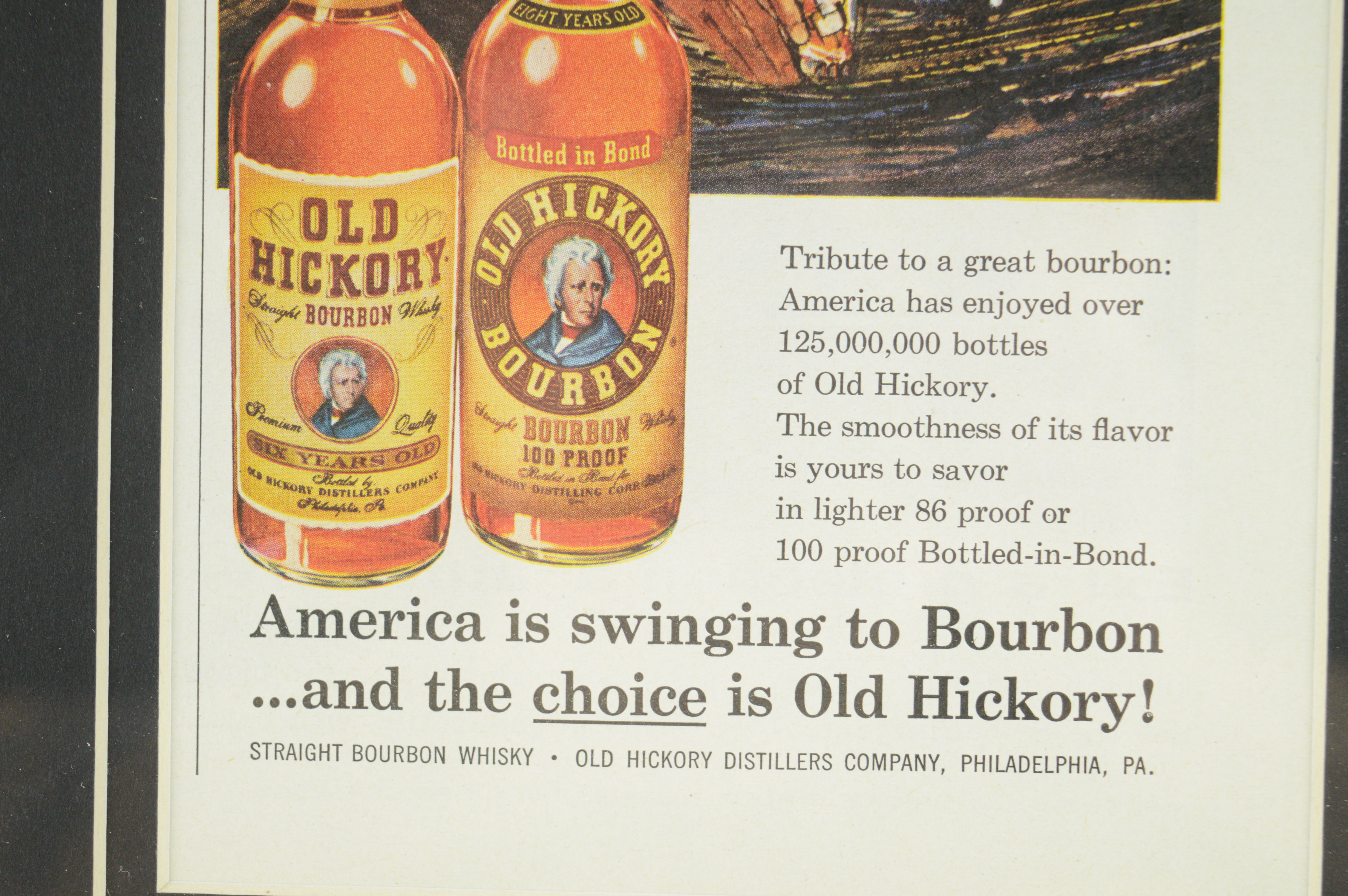 Original 1950  Framed Magazine Advertisement for Old Hickory Straight Bourbon Whisky