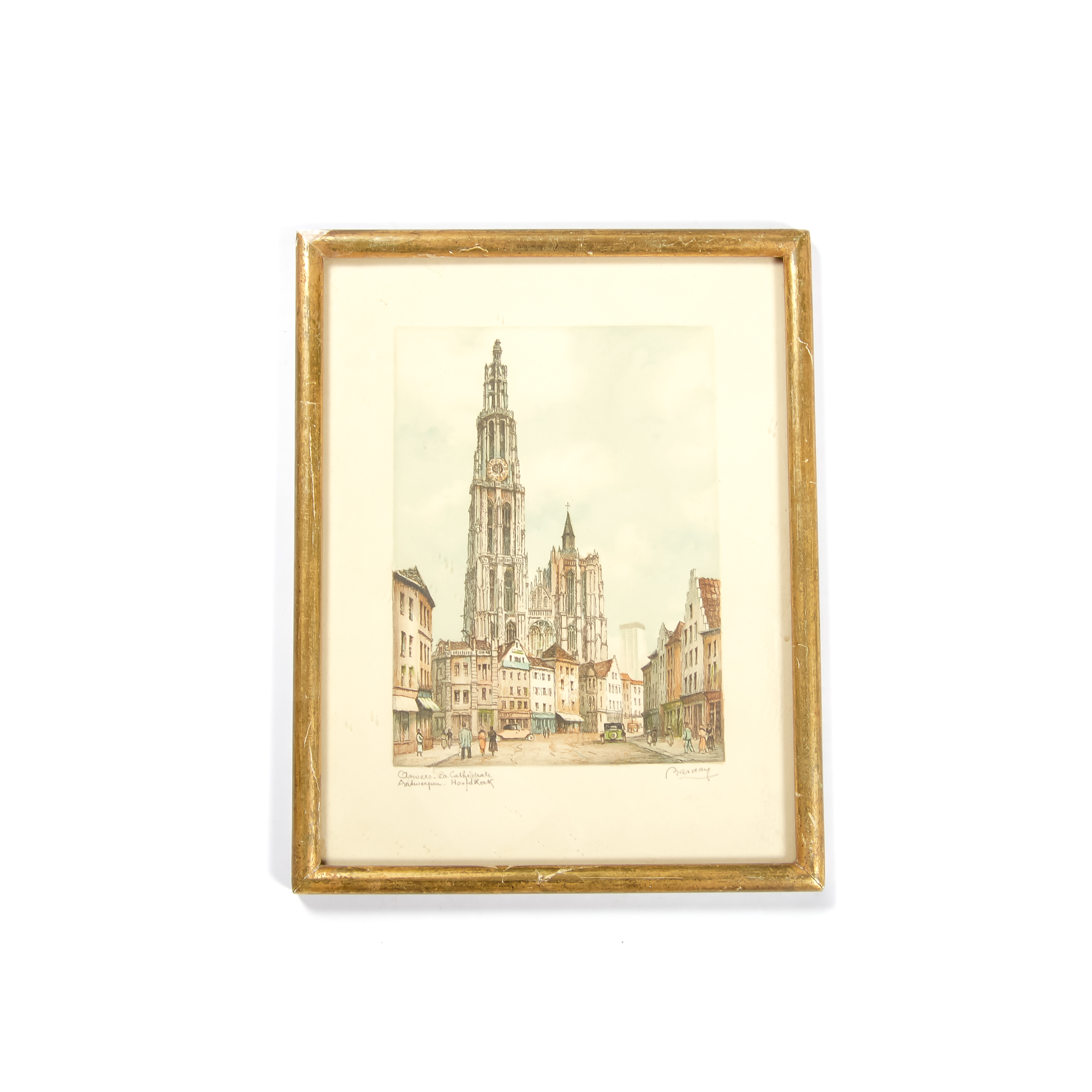 Signed Barday Antwerp Cathedral Lithograph