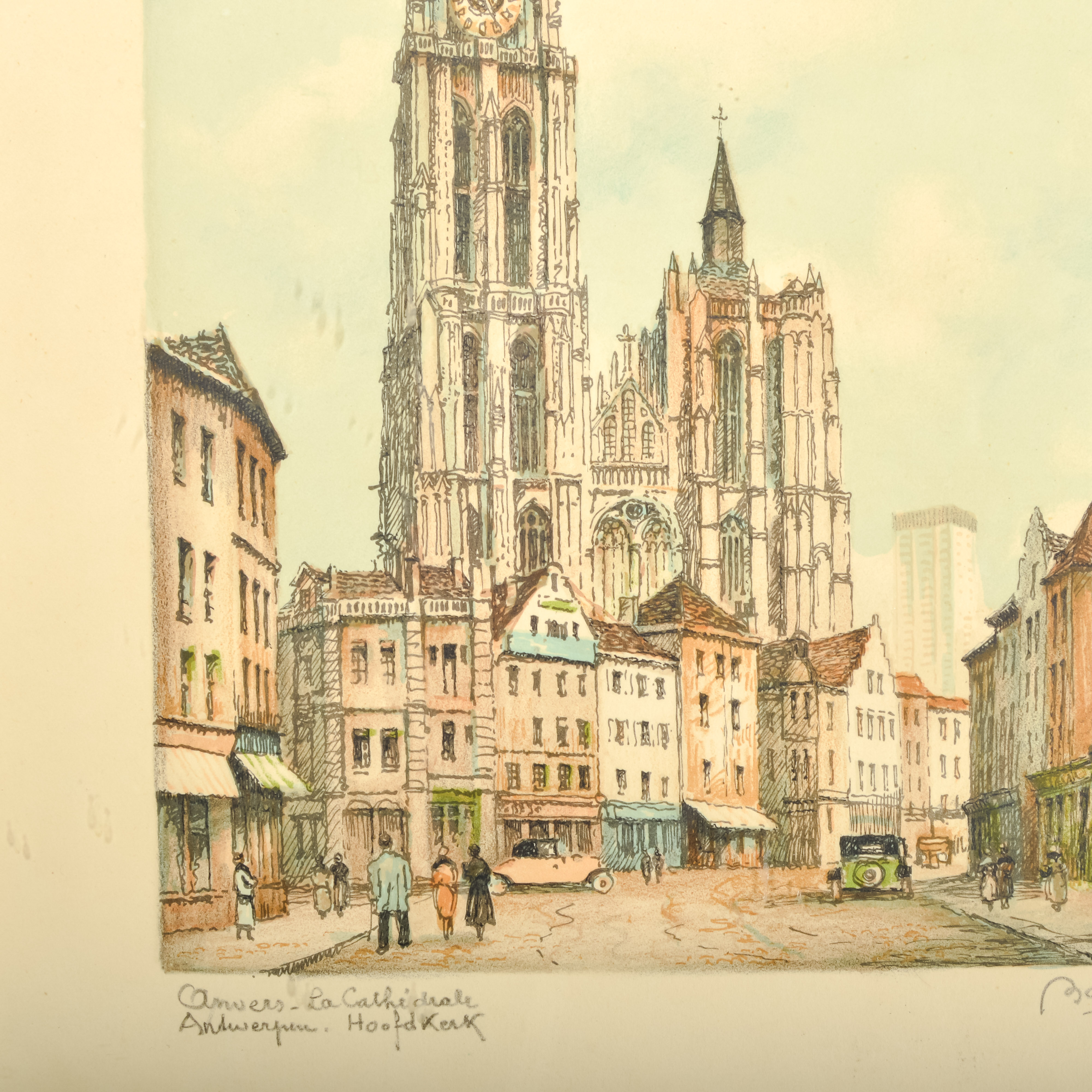 Signed Barday Antwerp Cathedral Lithograph