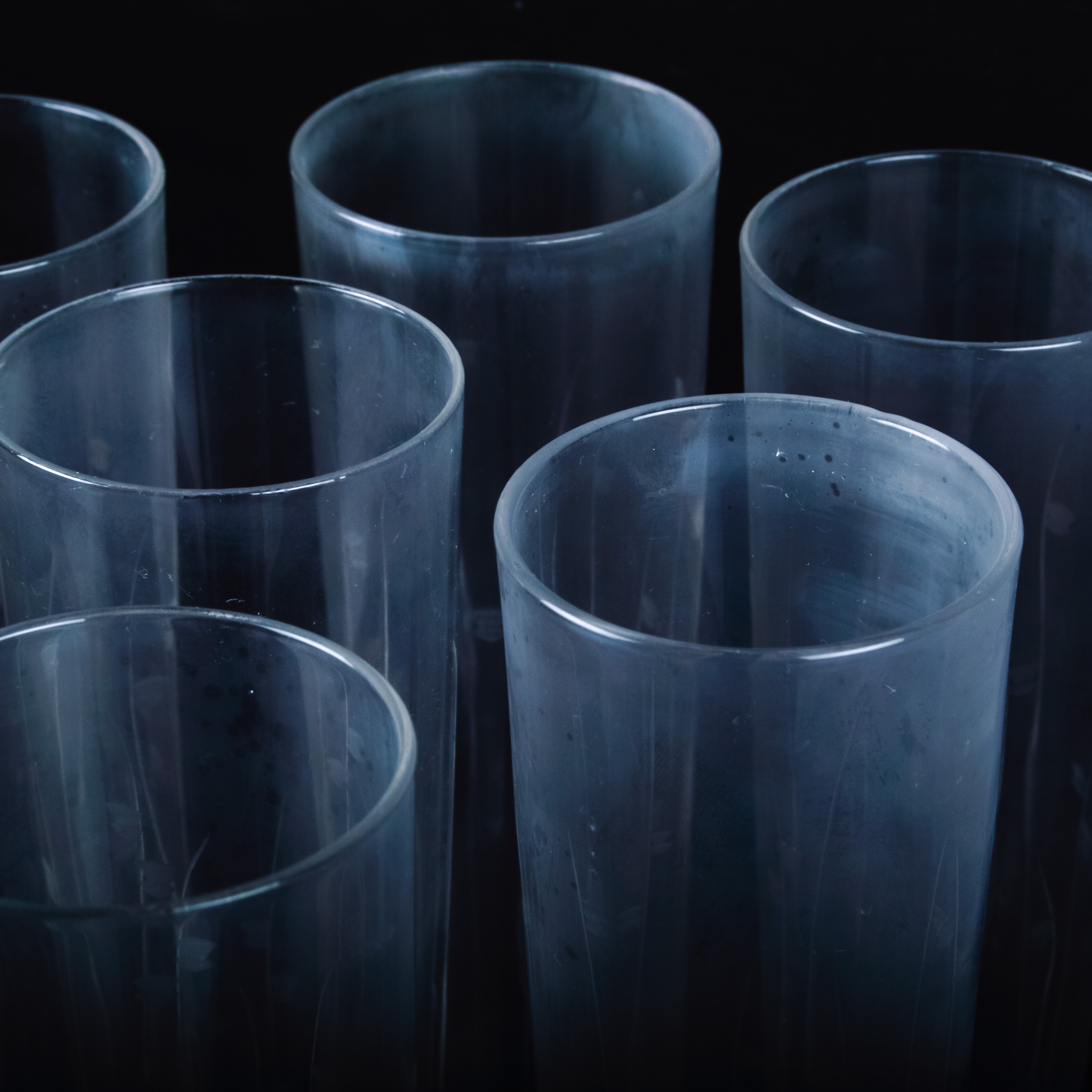 Set of Seven Etched Stemless Champagne Flutes