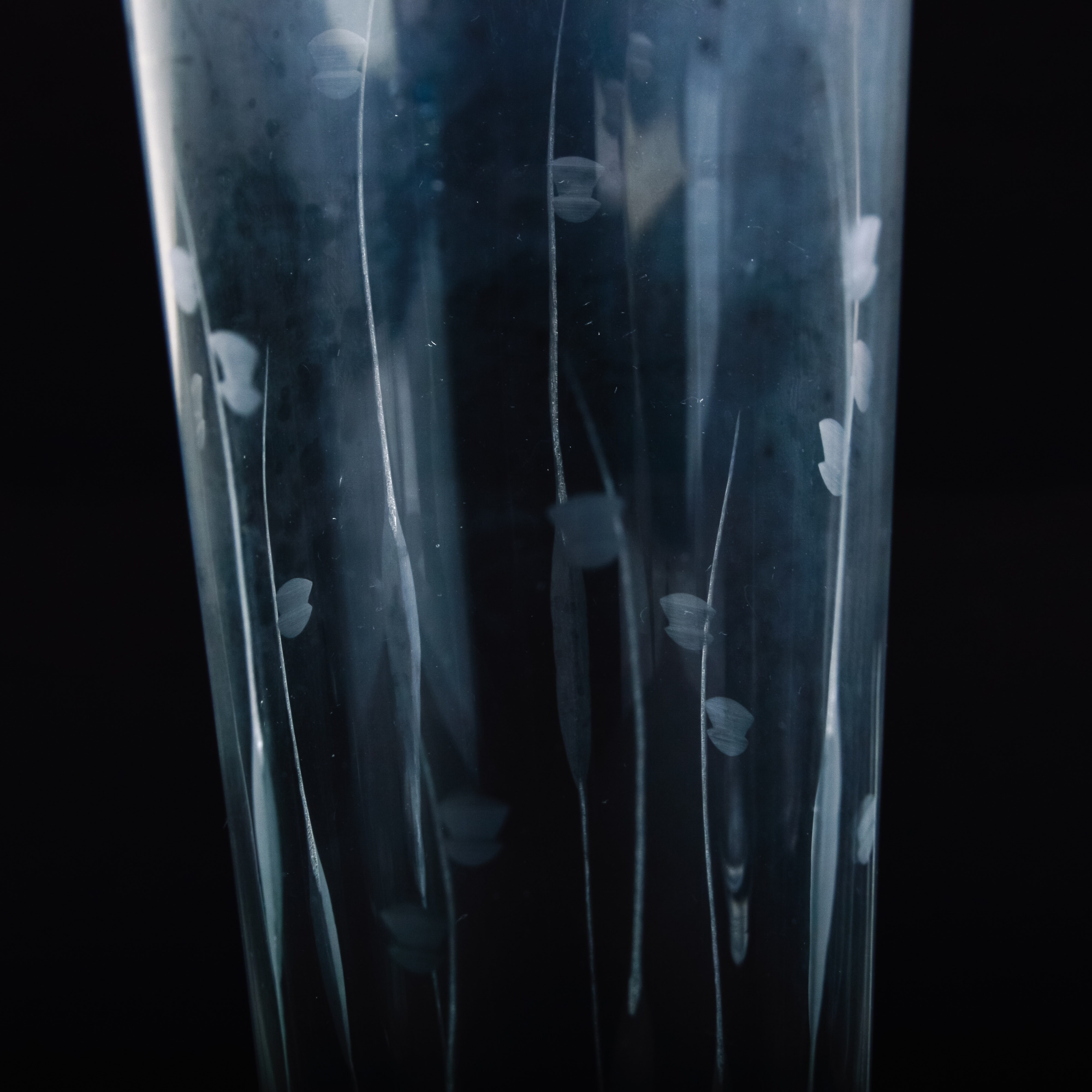 Set of Seven Etched Stemless Champagne Flutes