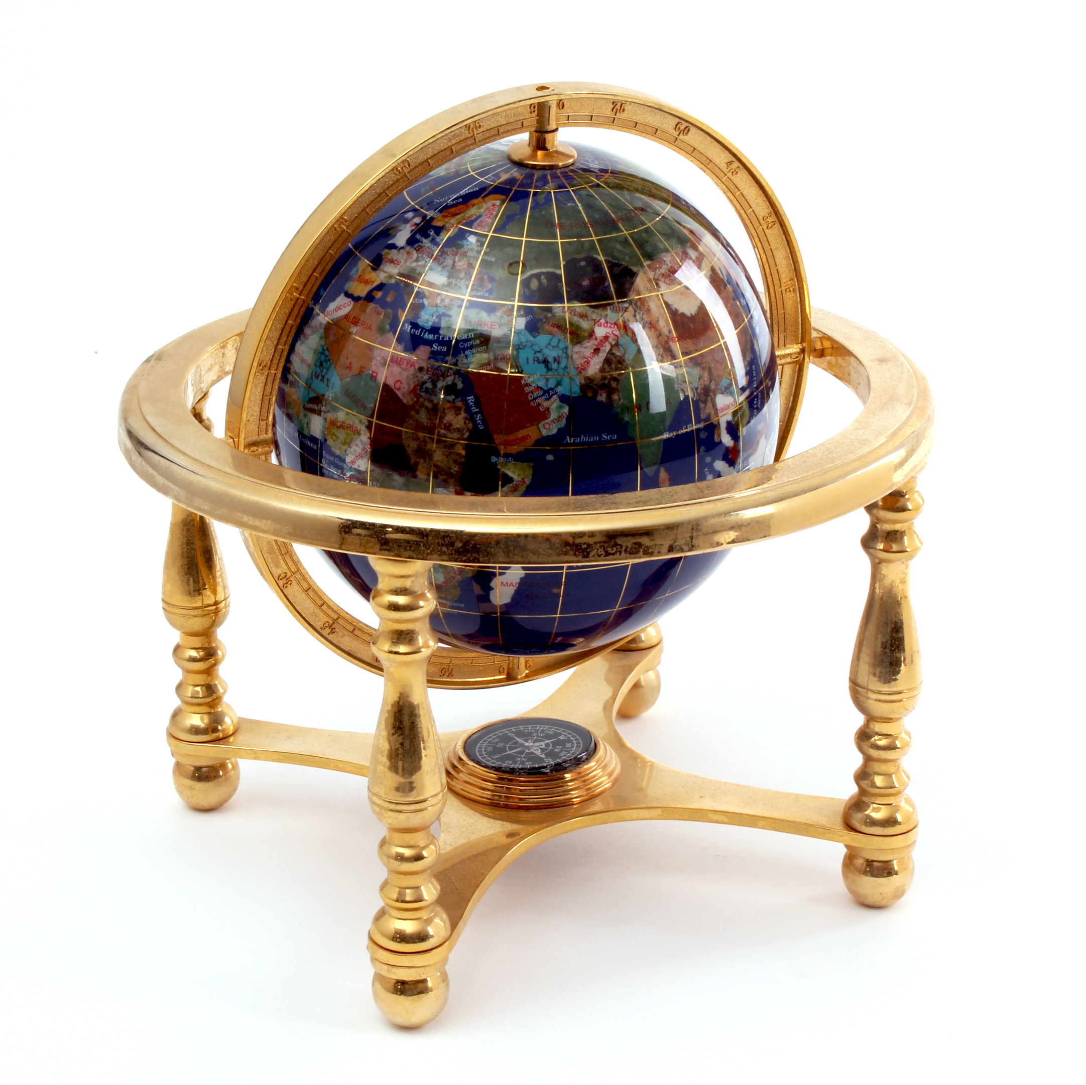 Brass and Semi Precious Stone Globe
