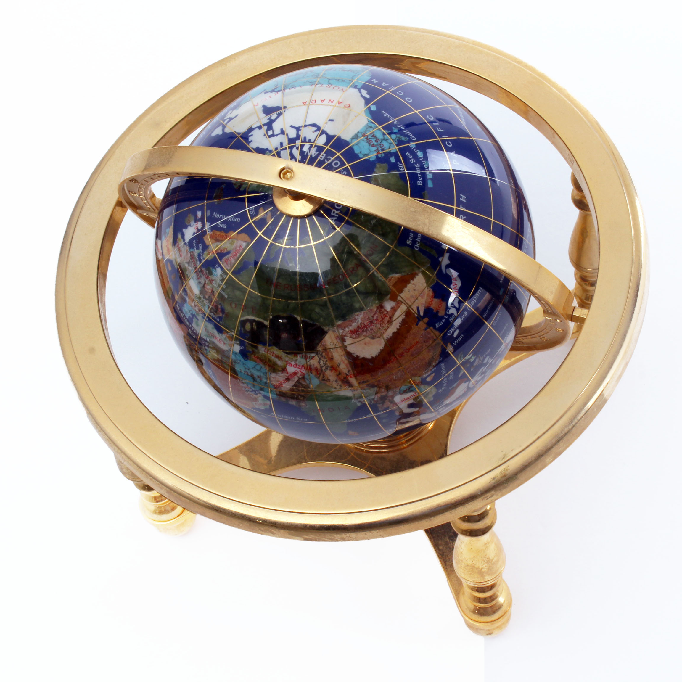 Brass and Semi Precious Stone Globe