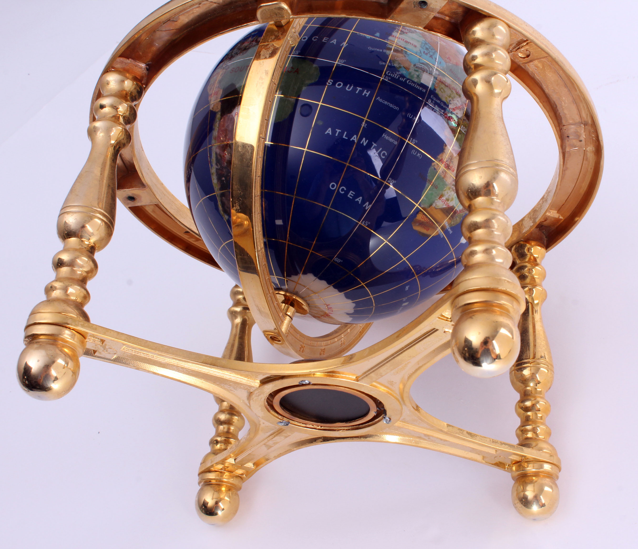 Brass and Semi Precious Stone Globe