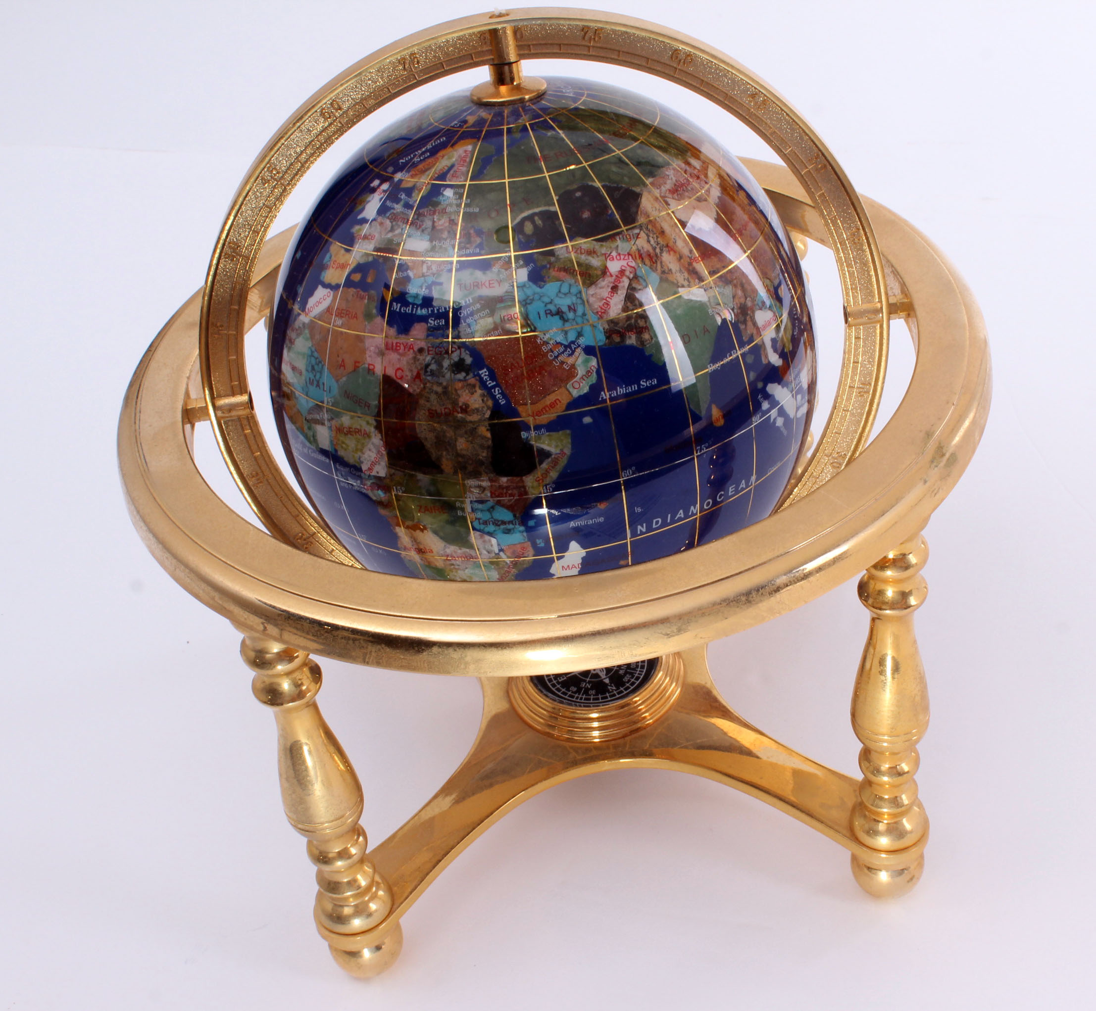Brass and Semi Precious Stone Globe