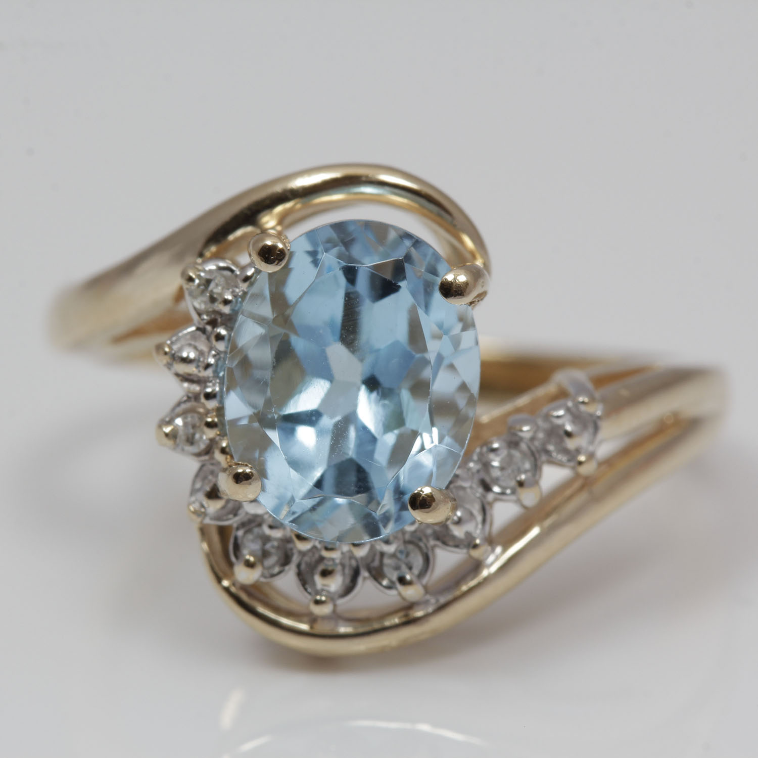 14K Yellow Gold, Blue Topaz and Diamond Ring