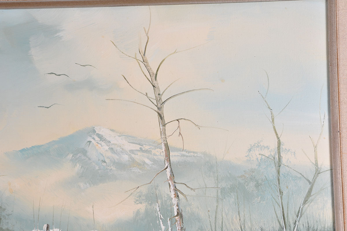 Engel Signed Oil Painting of a Winter River Landscape