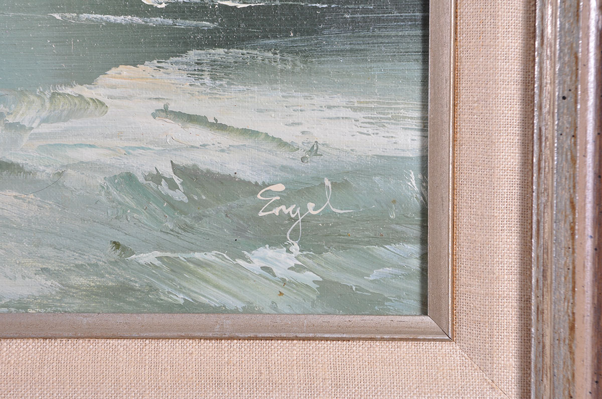 Engel Signed Oil Painting of a Winter River Landscape