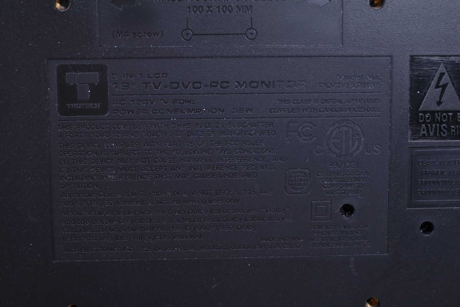 Trutech TV/DVD Player and Audiovox CD Player