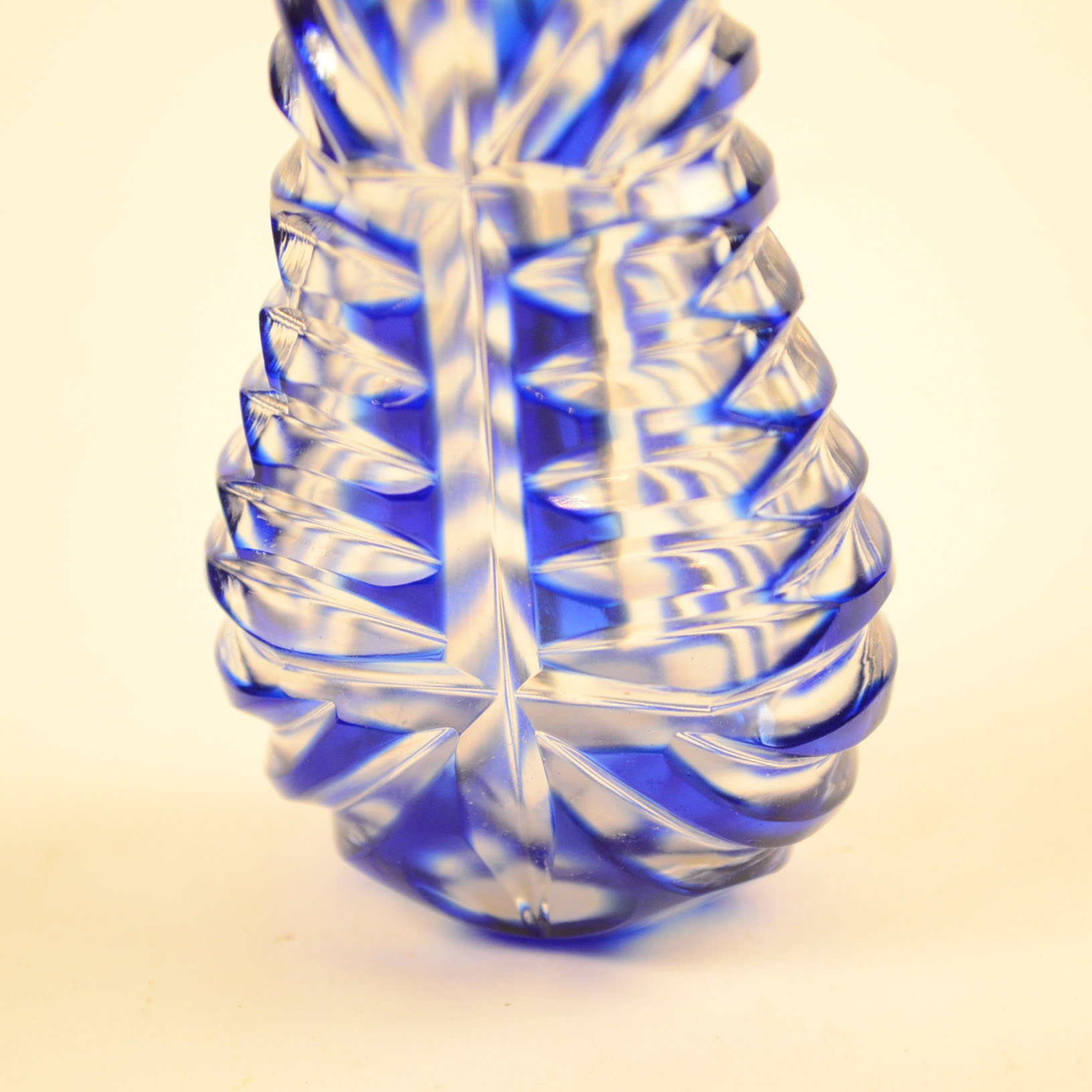 Cobalt Cut-to-Clear Glass Perfume Bottle with Metal Cap