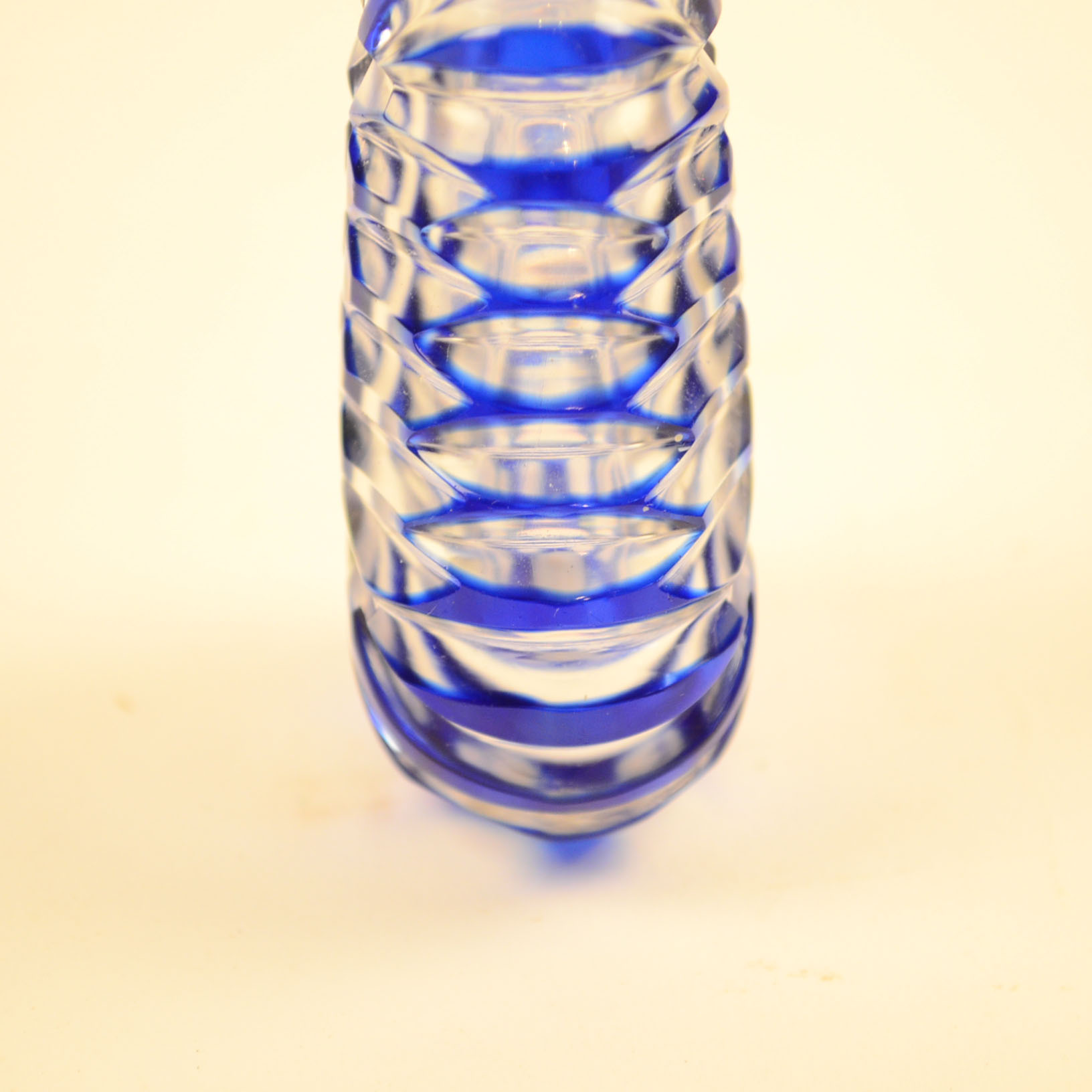 Cobalt Cut-to-Clear Glass Perfume Bottle with Metal Cap