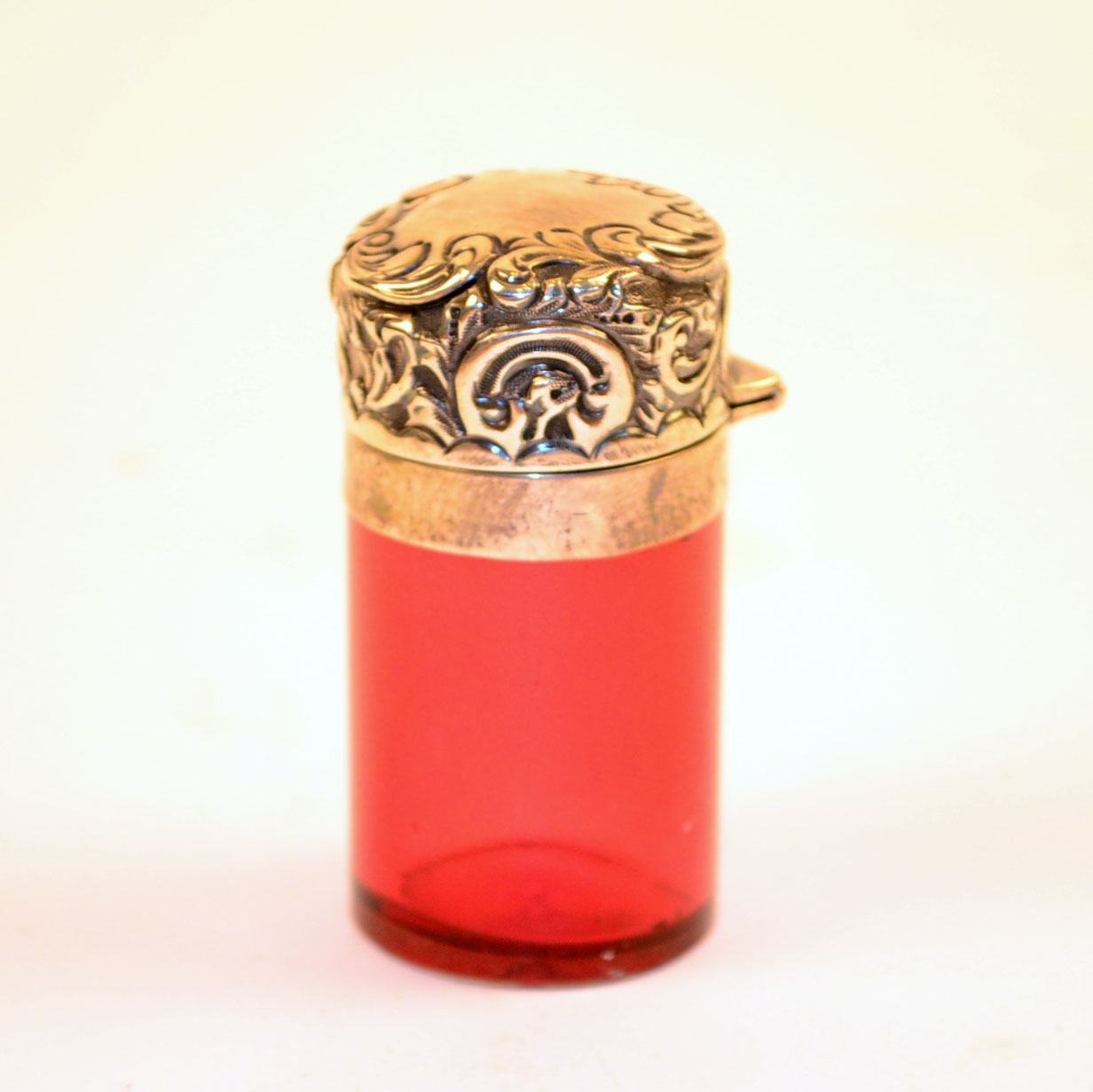 1897 Victorian Sterling Silver and Ruby Glass Smelling Salts Vial