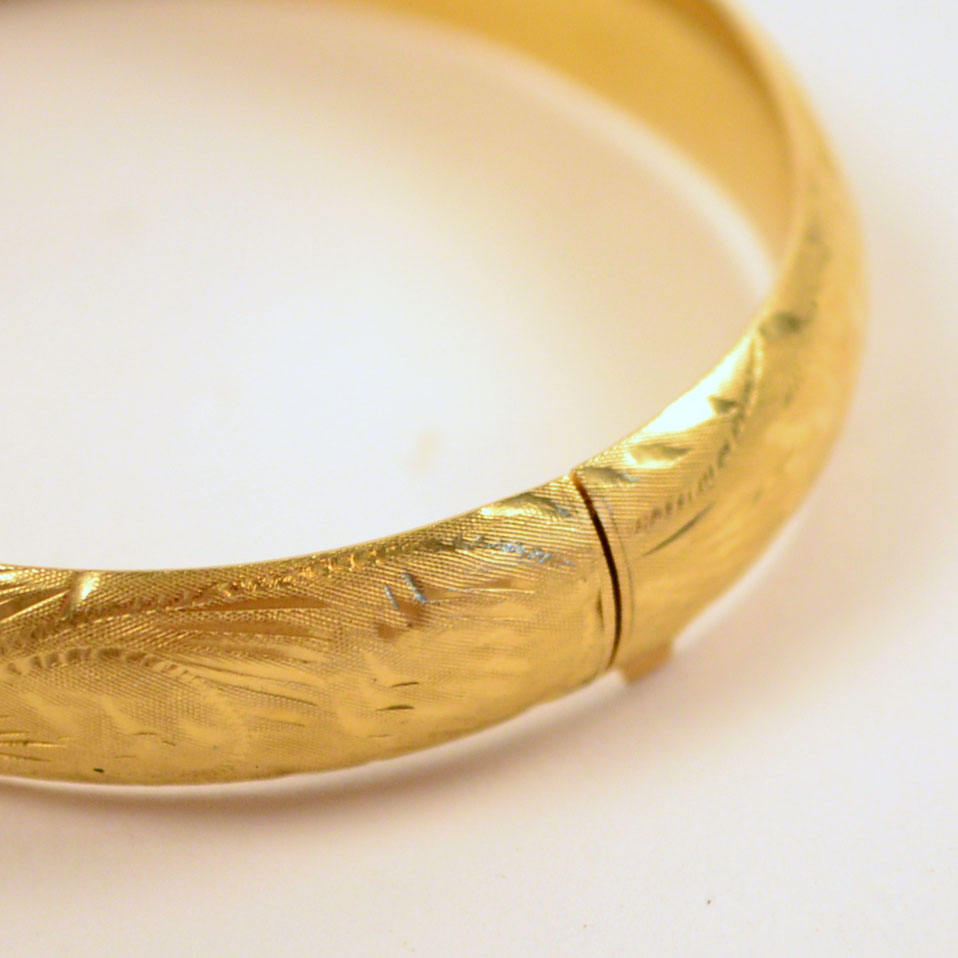 14K Gold Engraved Bangle Bracelet