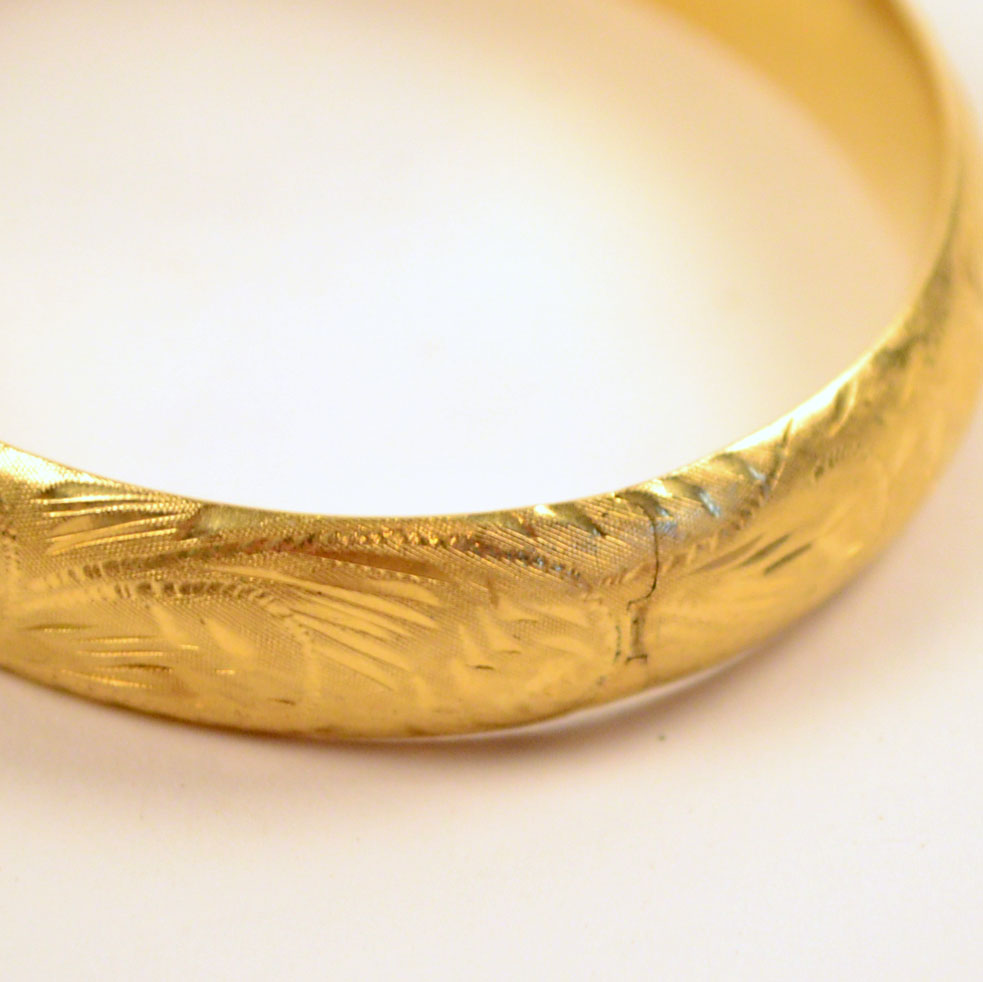 14K Gold Engraved Bangle Bracelet