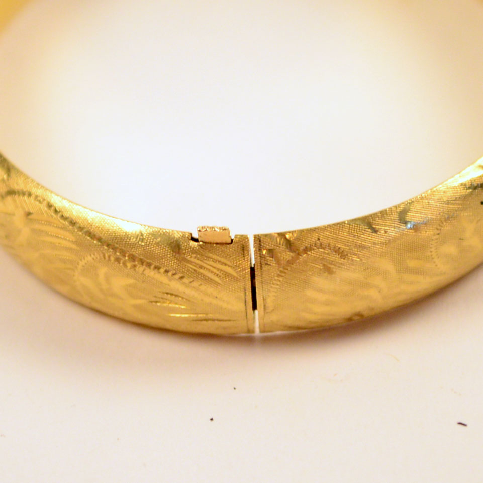 14K Gold Engraved Bangle Bracelet