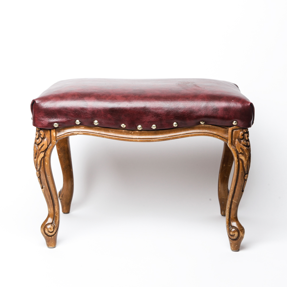 Vintage Carved Upholstered Footstool