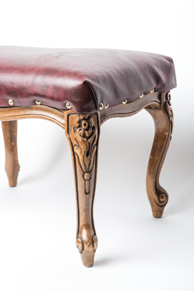 Vintage Carved Upholstered Footstool