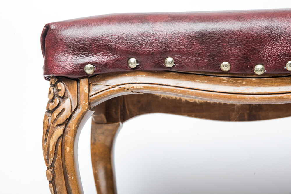 Vintage Carved Upholstered Footstool